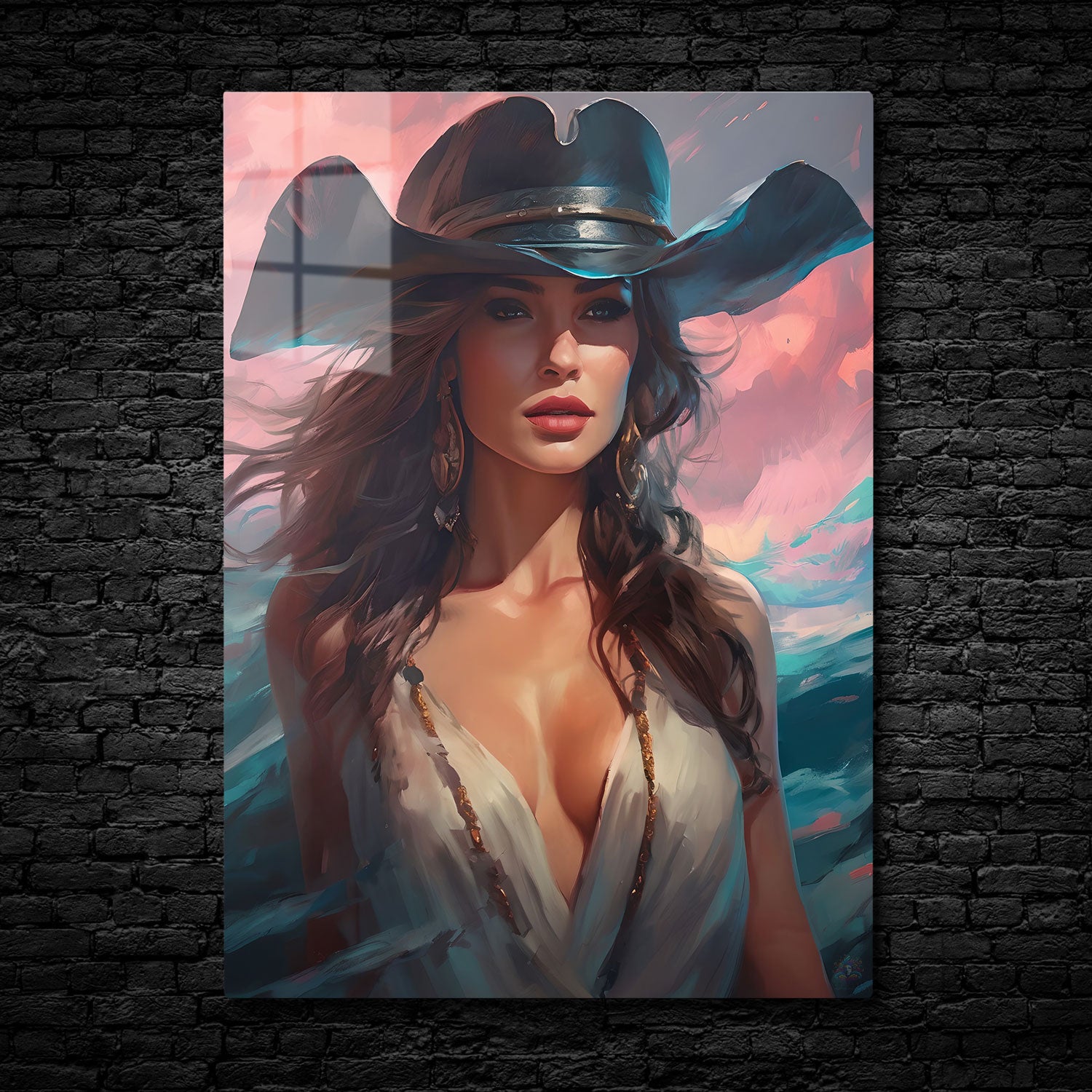 In "Desert Mirage," a striking figure stands against the backdrop of swirling skies and open landscapes, embodying both grace and power.