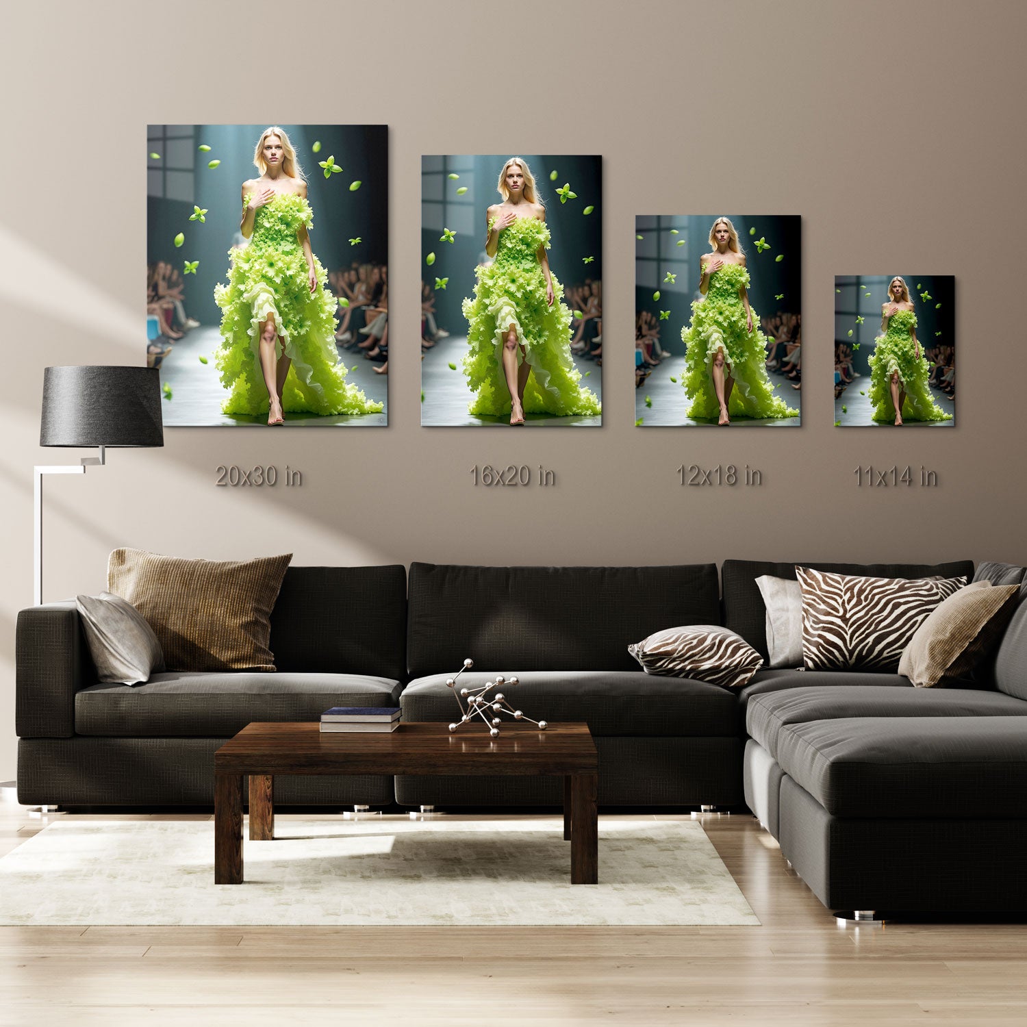 "Verdant Couture" celebrates the fusion of sustainable, avant-garde design with the timeless elegance of nature, creating a visual statement that is as fresh and bold as it is stunning.