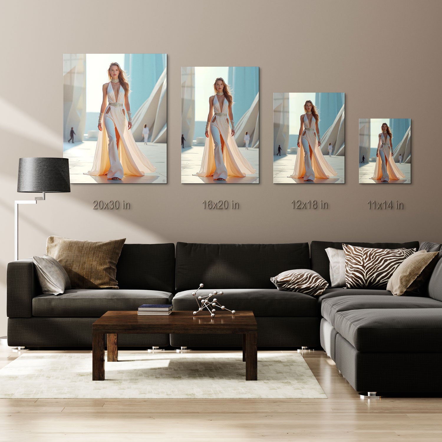 The soft fabric cascades like liquid silk, creating movement and allure with every step, embodying timeless beauty and grace.