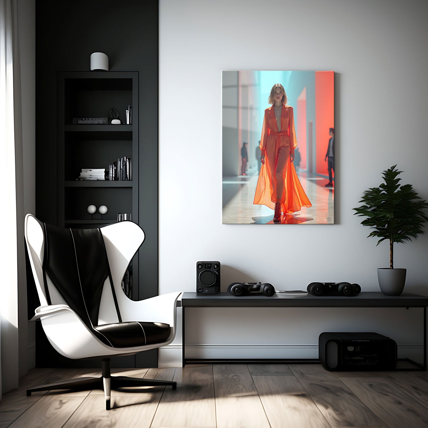 With a deep plunging neckline and a cinched waist, the gown accentuates both strength and femininity.