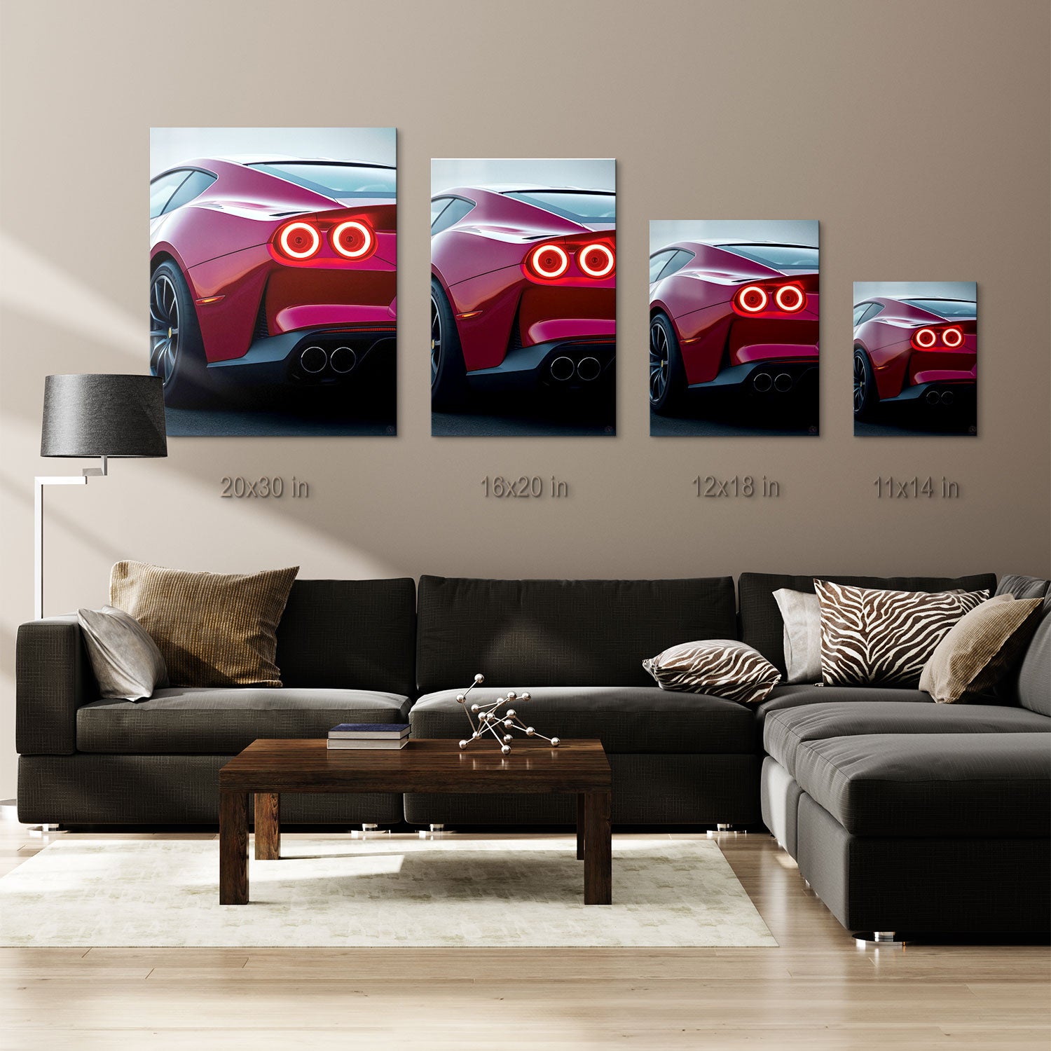 This bold rear view of a crimson sports car exudes pure performance and sophistication.