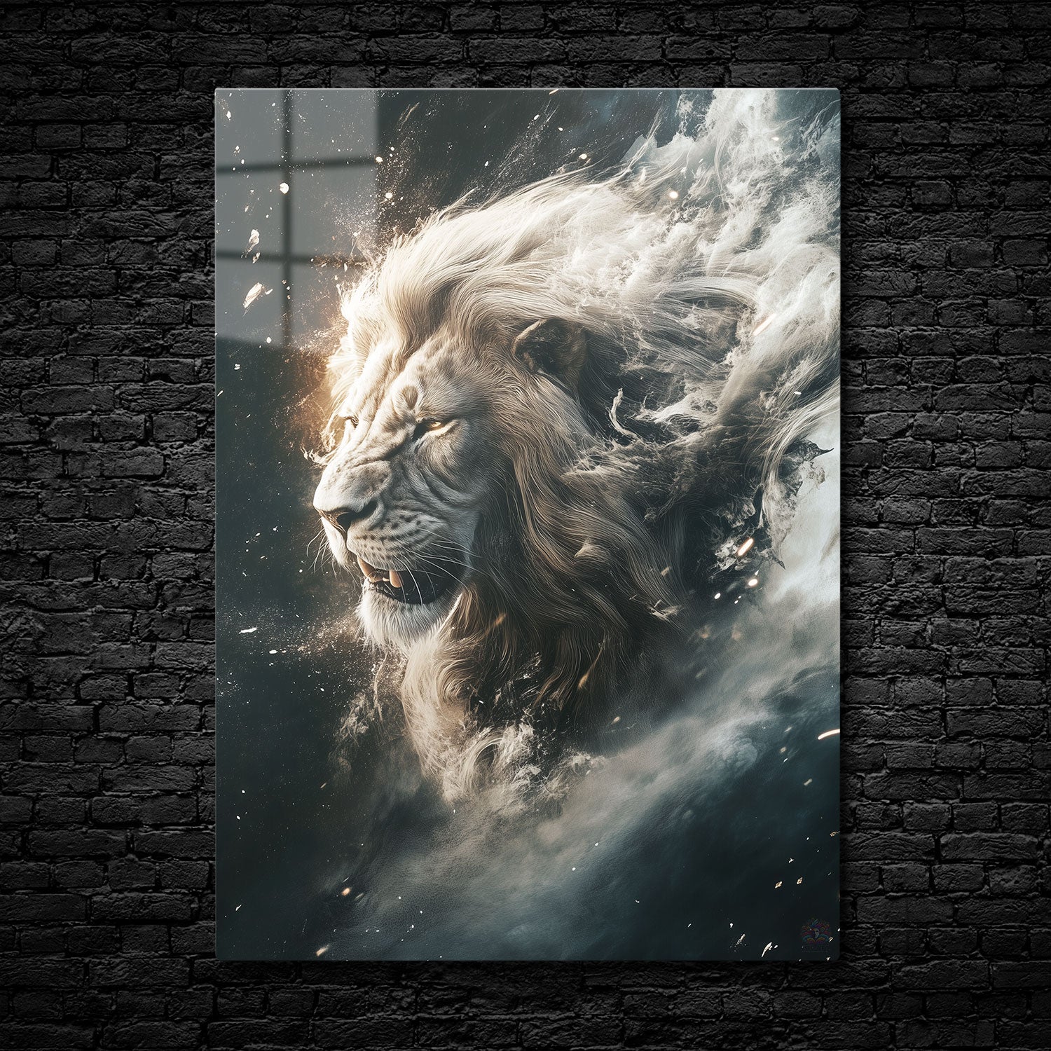 In this ethereal portrayal, a majestic lion appears as a cosmic guardian, with its flowing mane blending seamlessly into the swirling nebula of stars and dust.