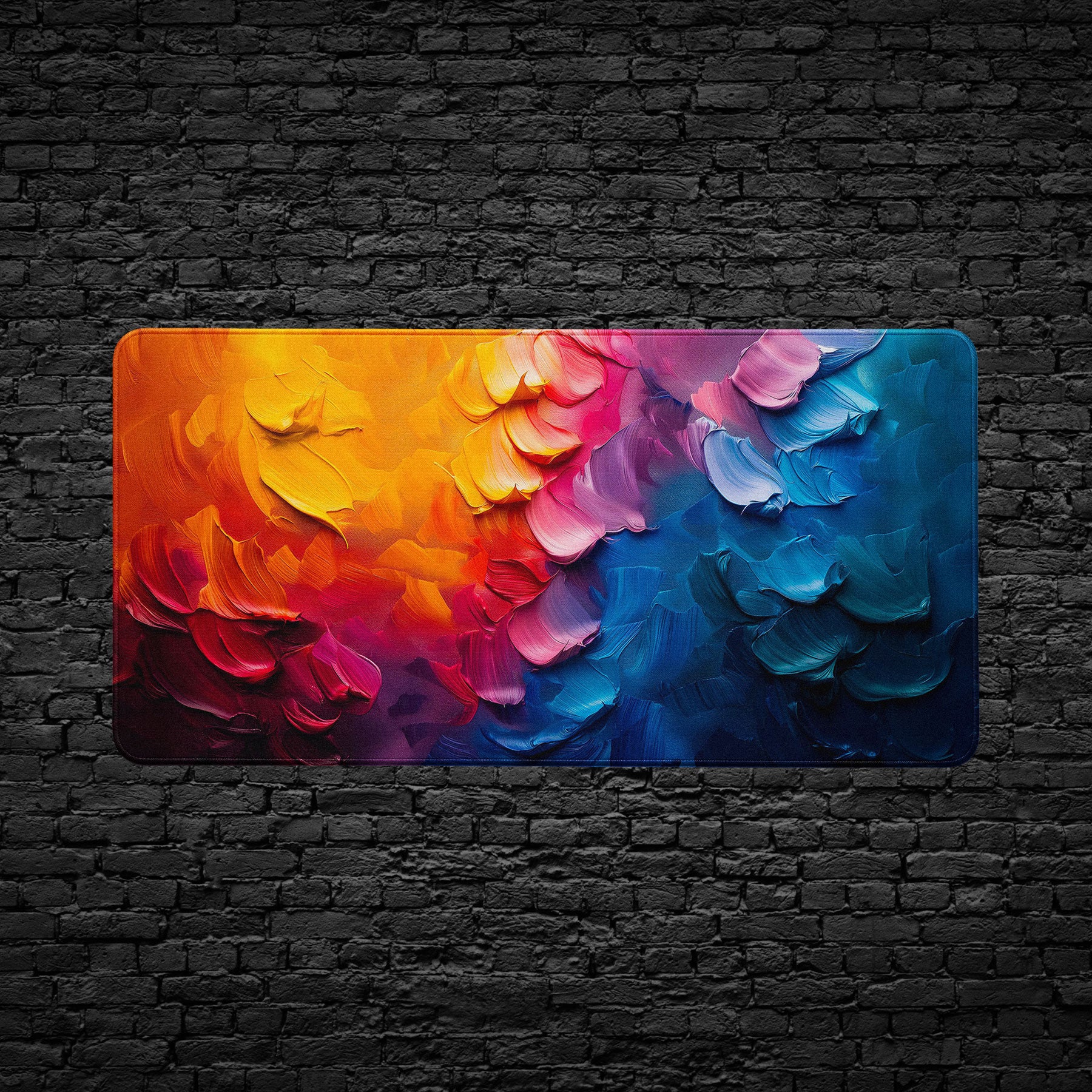 Artistic desk mat with bold abstract brush stroke patterns 24in x 12in
