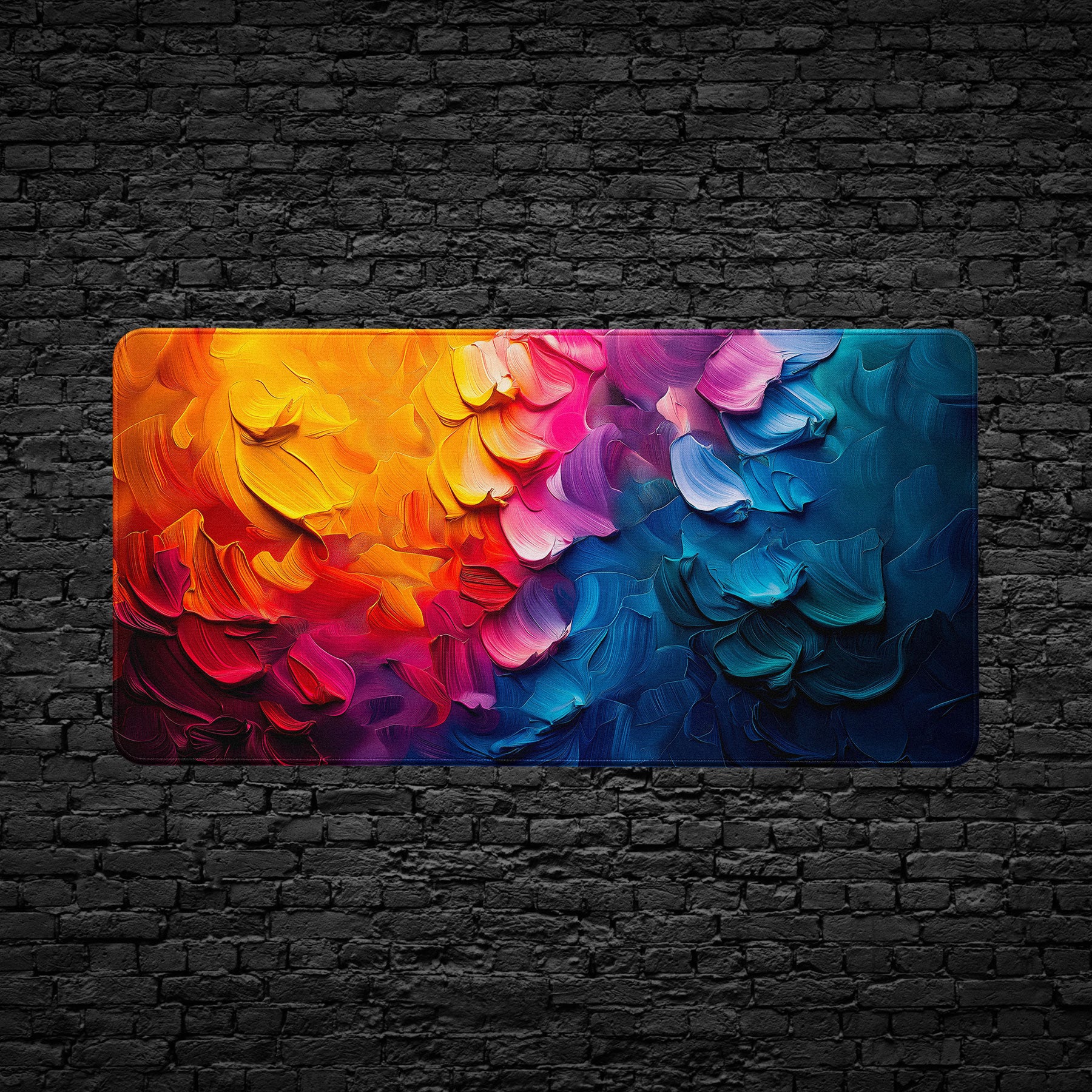 Artistic desk mat with bold abstract brush stroke patterns 24in x 12in
