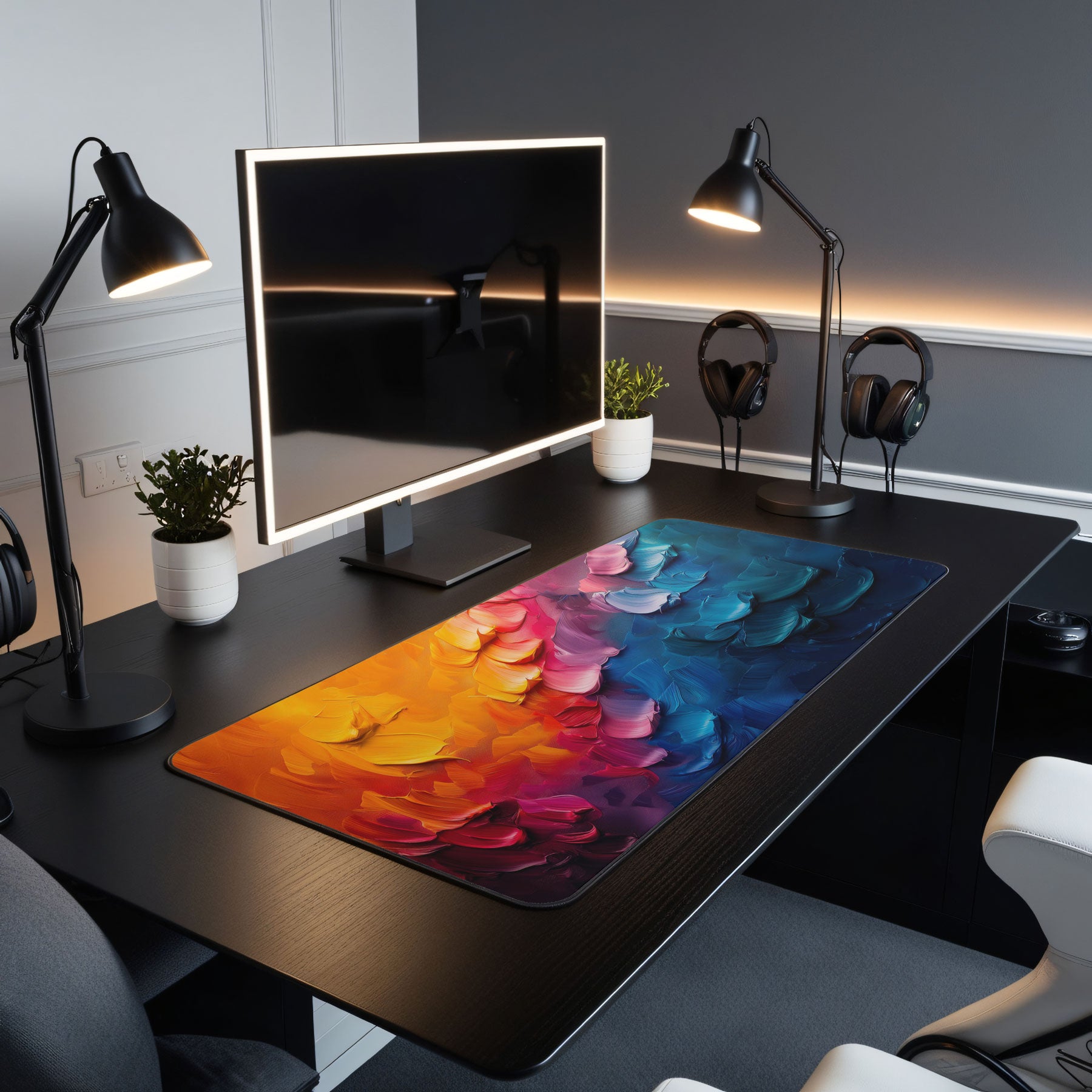 Modern office desk mat featuring textured paint artwork design