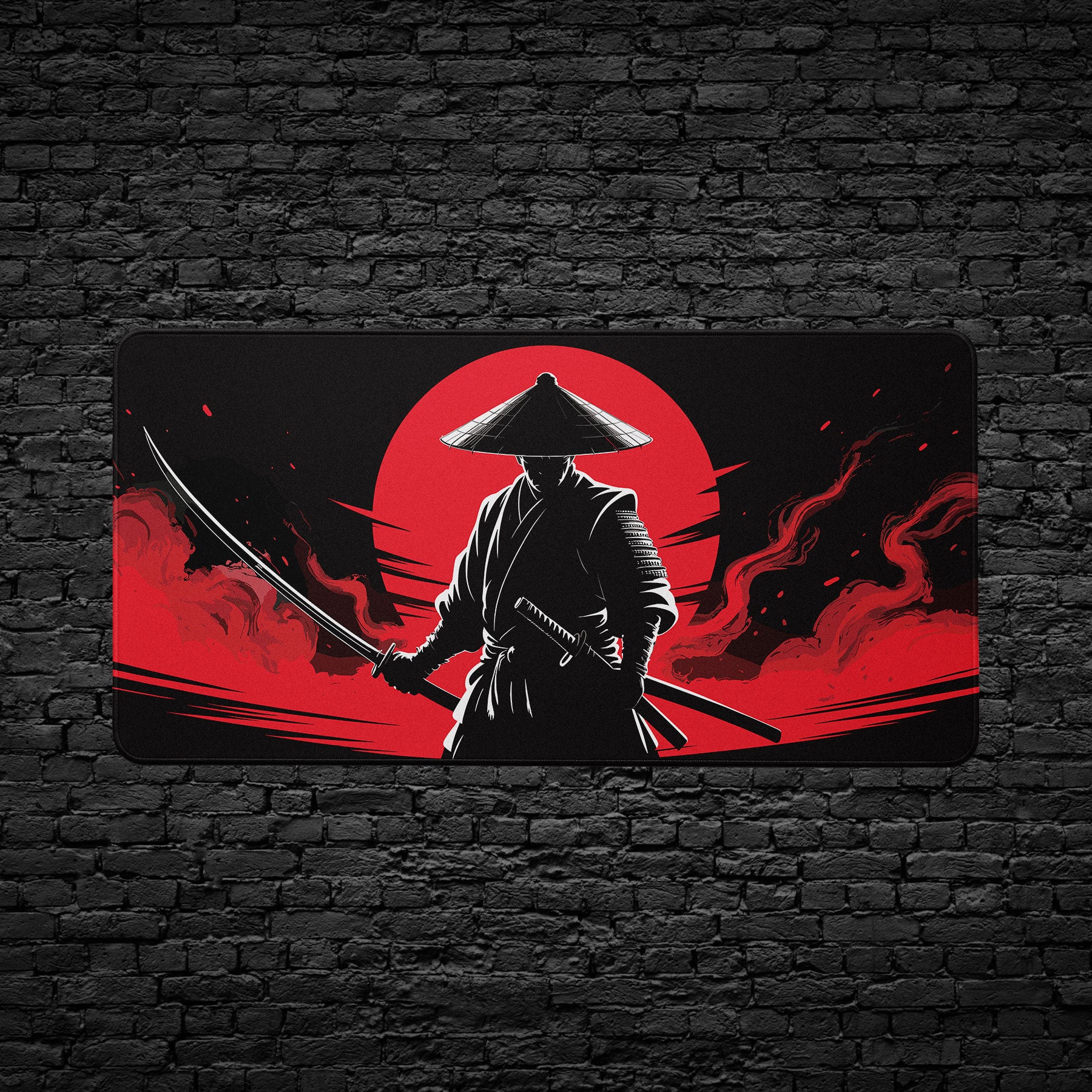 Gaming mouse pad featuring samurai with katana sword artwork