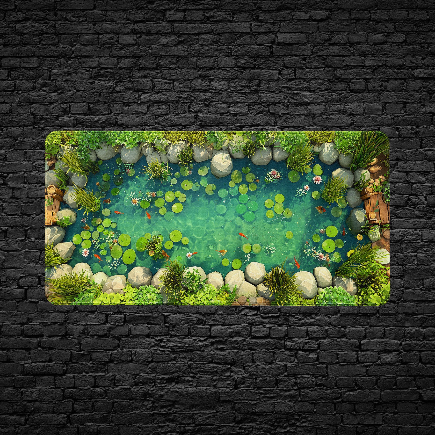 Zen-inspired gaming mouse pad with koi fish and lily pads