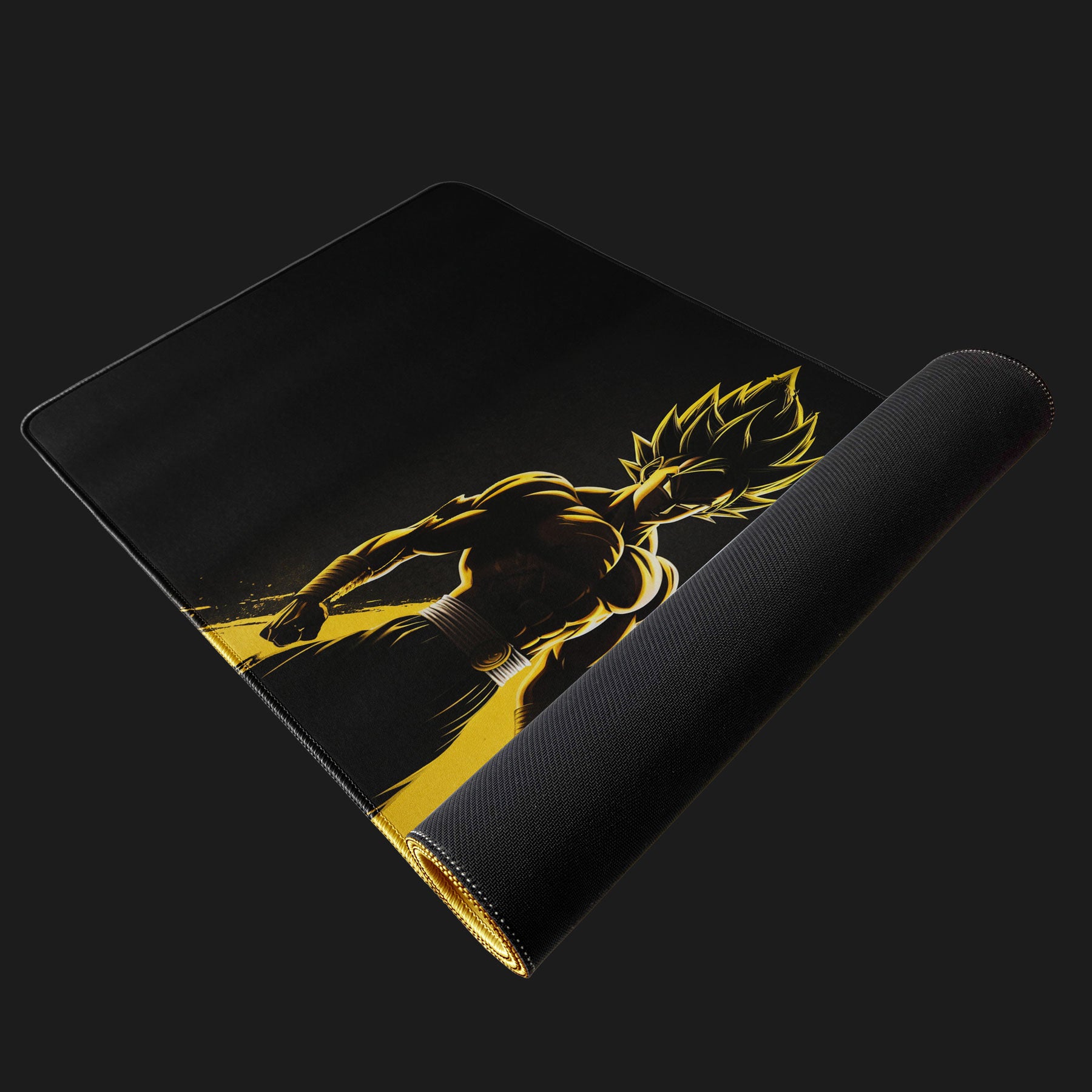 Extra-large desk mat with powerful anime fighter silhouette