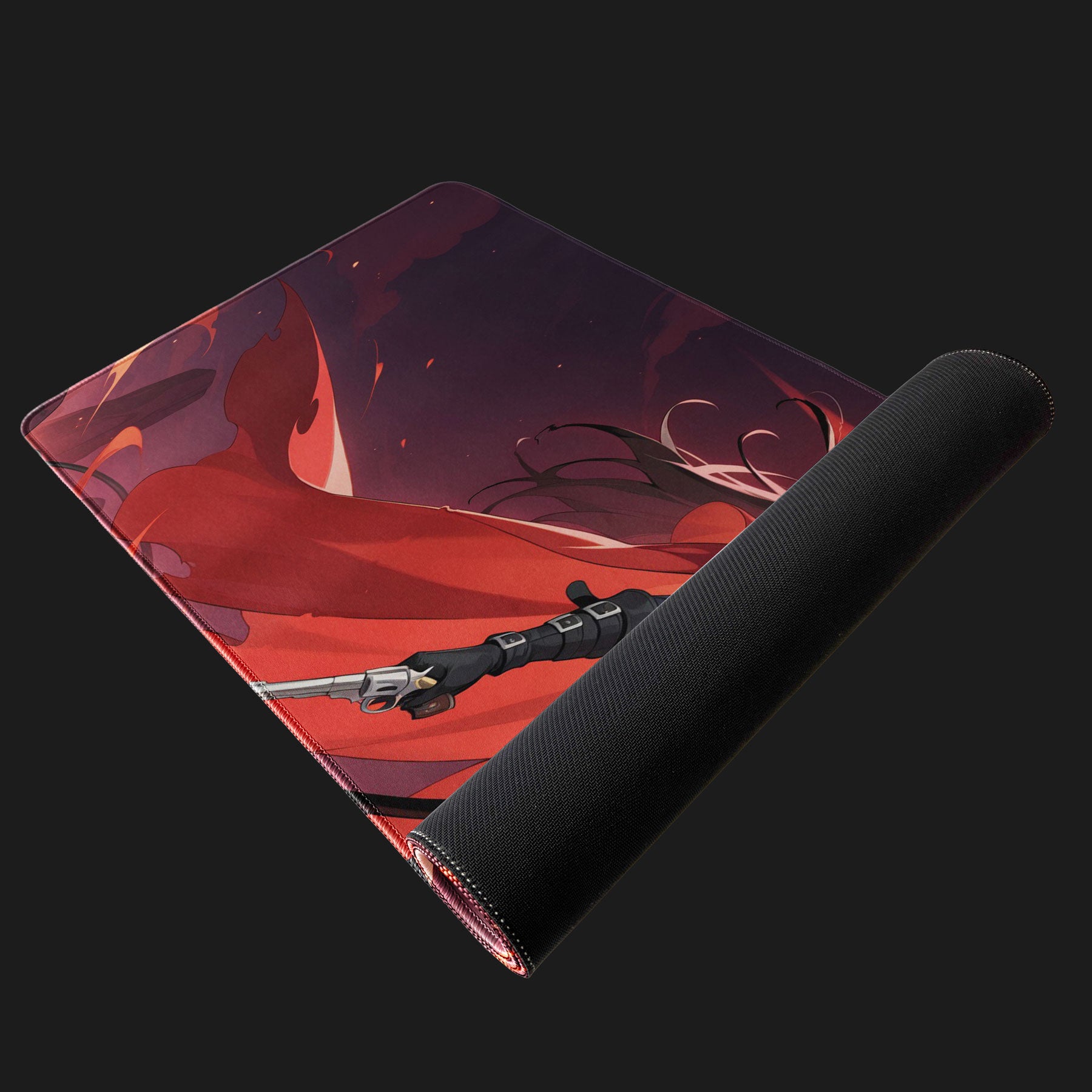 Anime Gunslinger Desk Mat – Dark Hero with Red Cape Gaming Mouse Pad