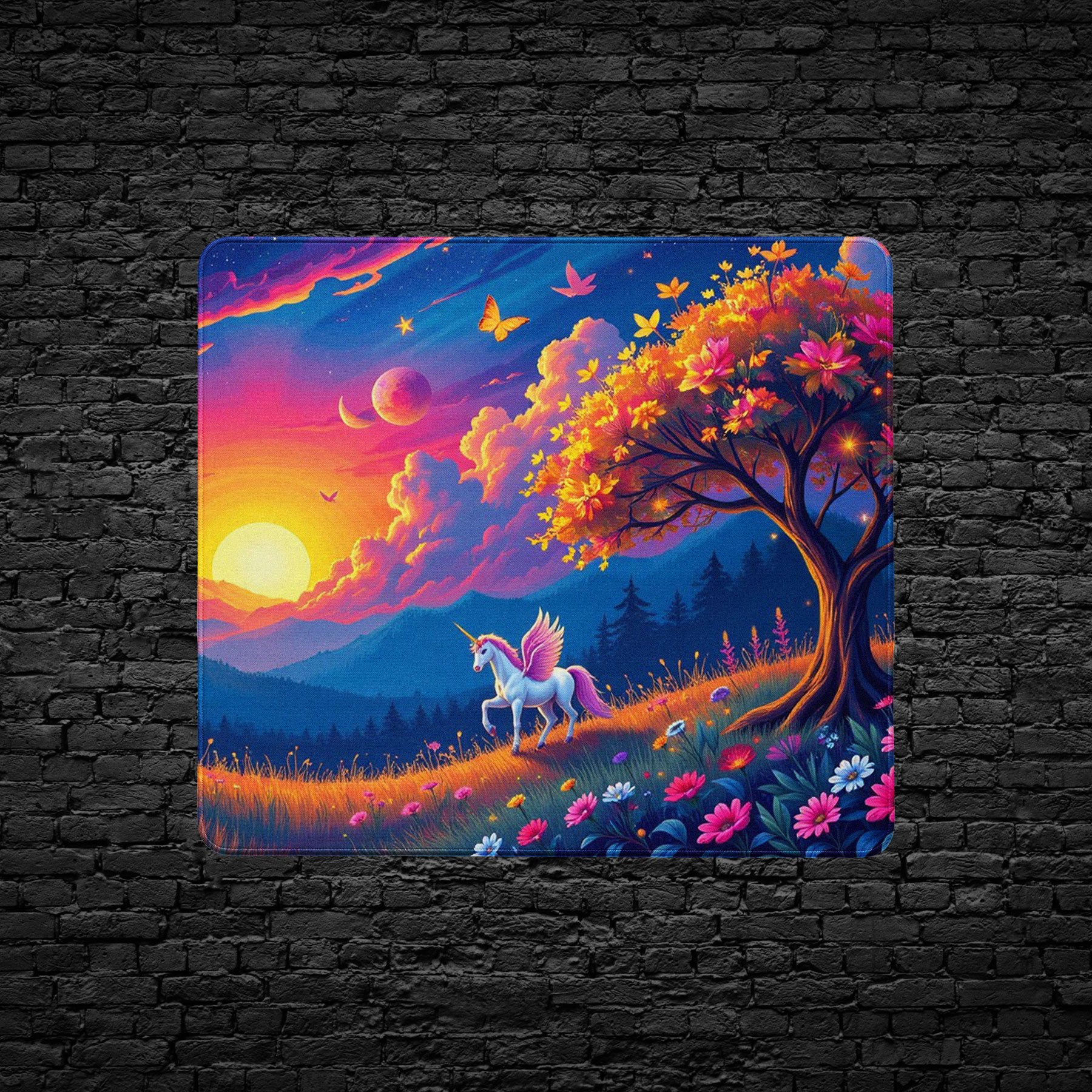 Unicorn painting on a brick wall background