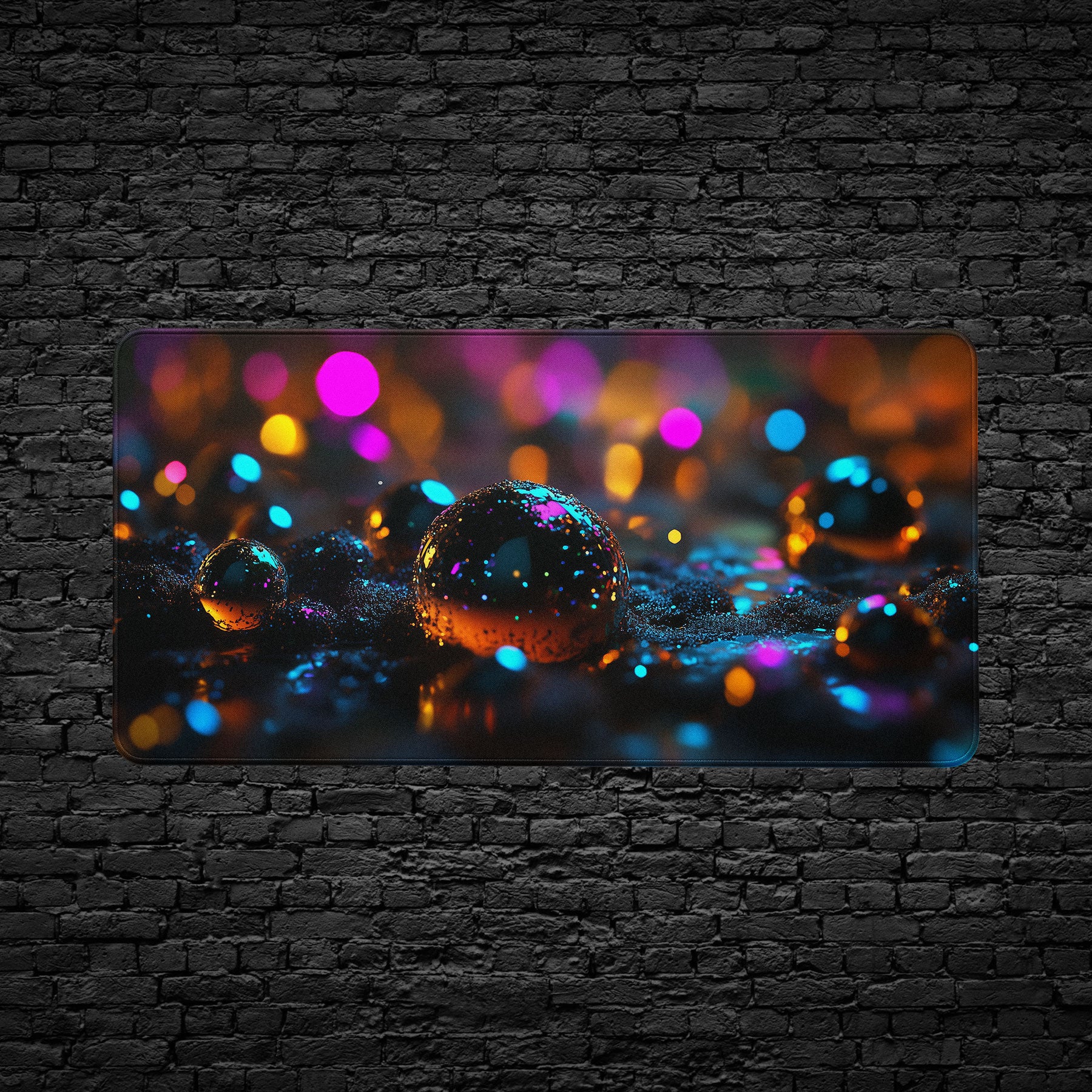 Gaming mouse pad featuring futuristic neon lights and reflections