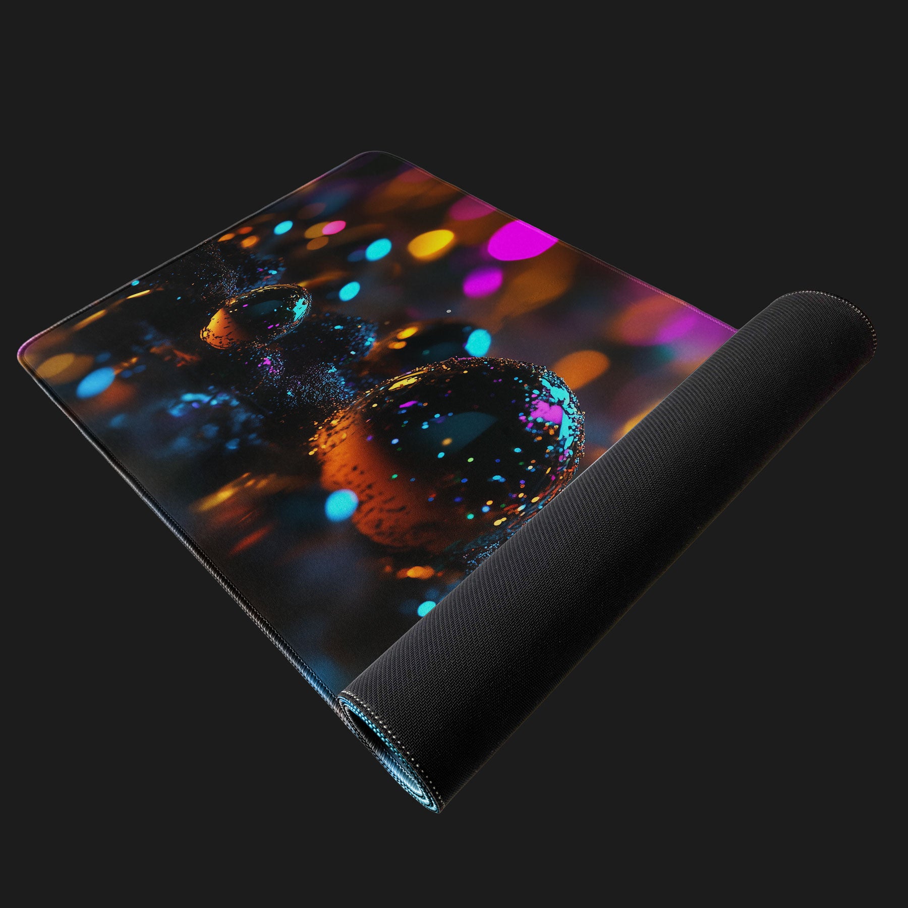 Extra-large gaming desk mat with futuristic glowing orb artwork