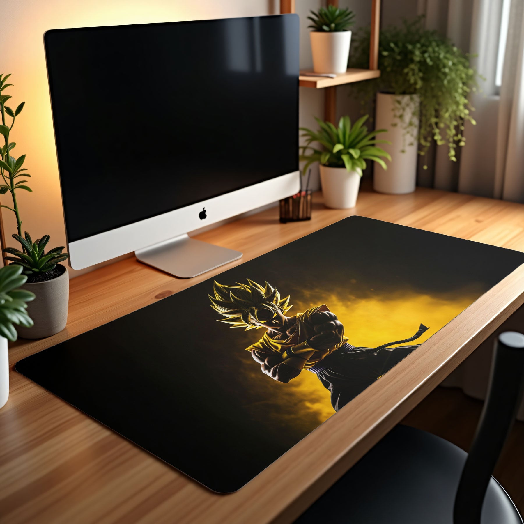 Extra-large mouse pad featuring powerful anime hero transformation