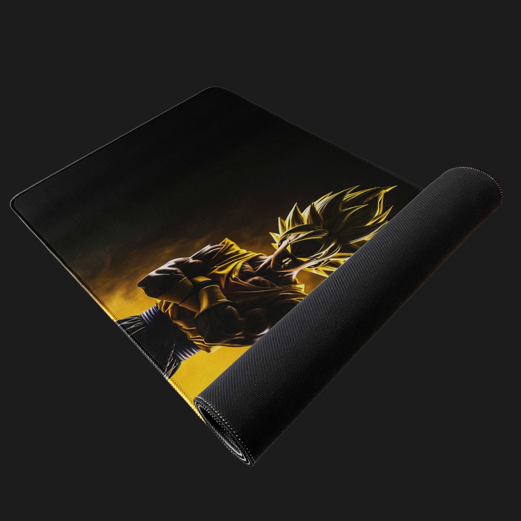 Office desk mat with bold Super Saiyan warrior glowing design