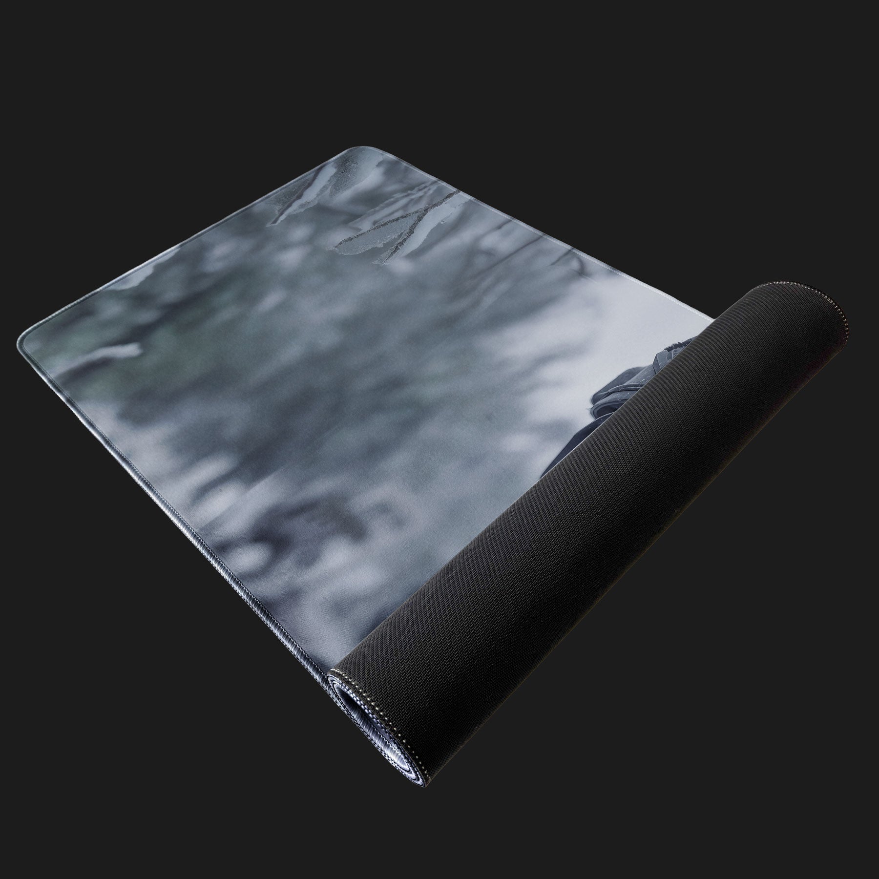 Tactical military desk mat with modern soldier in snowy environment
