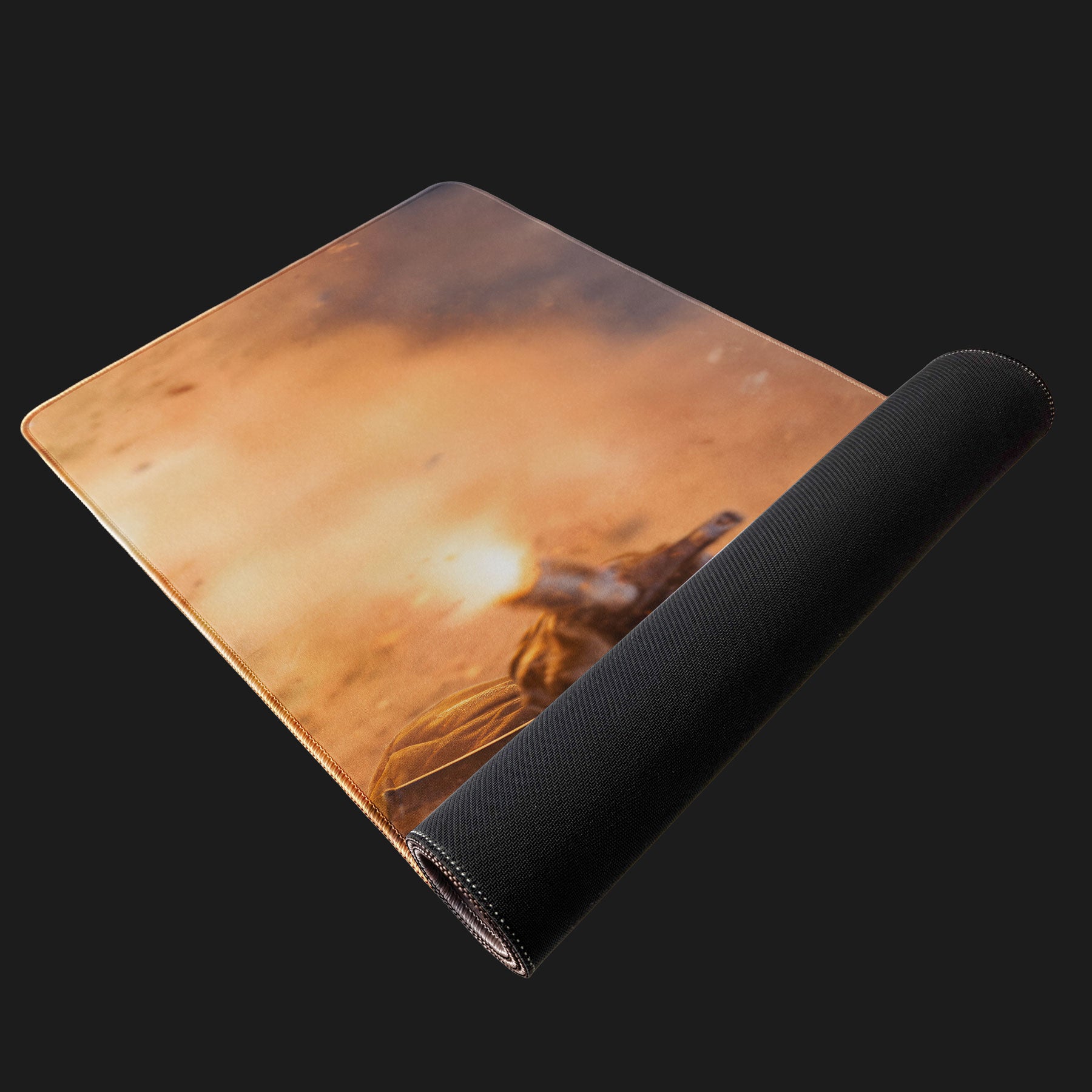 Action shooter desk mat with tactical operator design