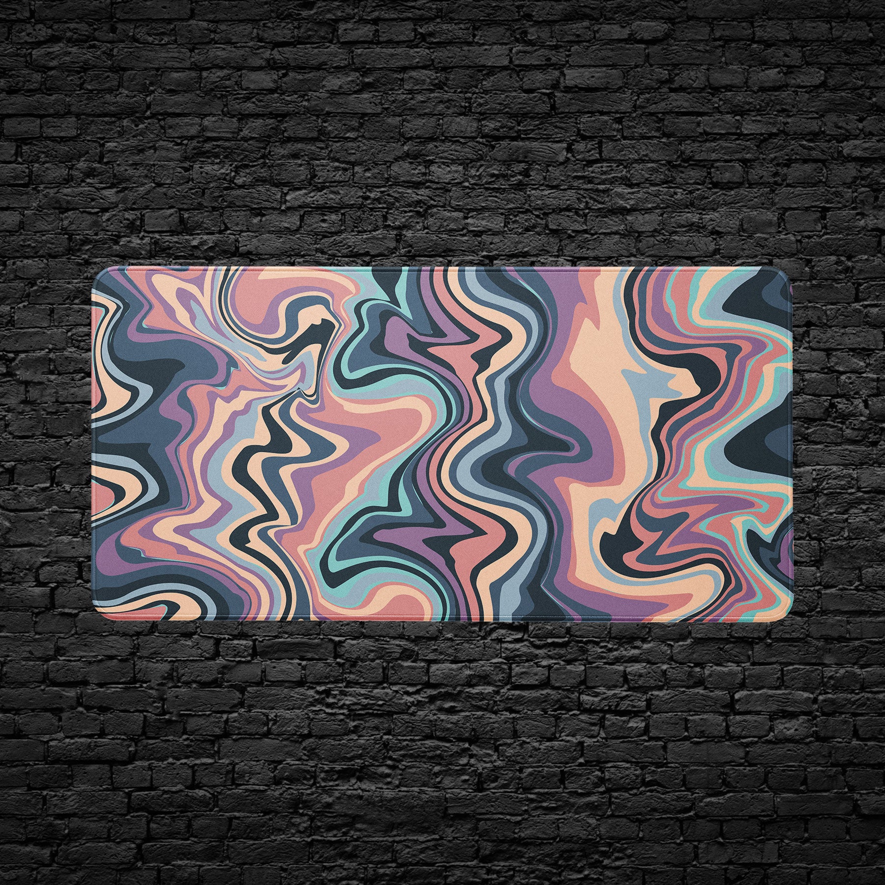 Artistic desk mat with abstract colorful swirl design