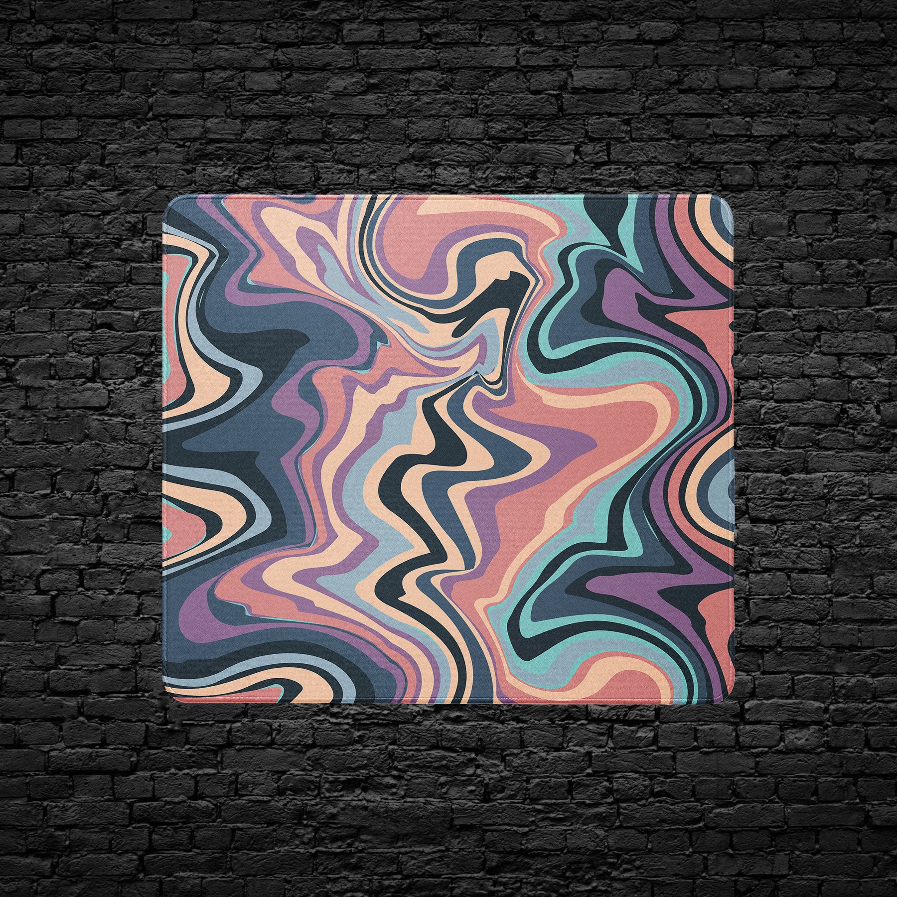 Modern workspace desk pad with flowing pastel abstract art