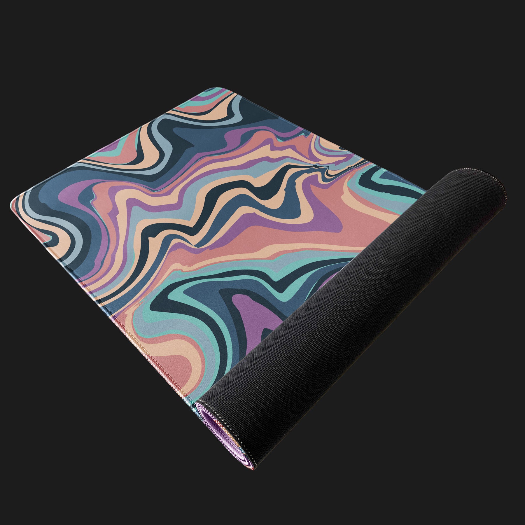 Extra-large gaming desk mat with marble swirl pattern