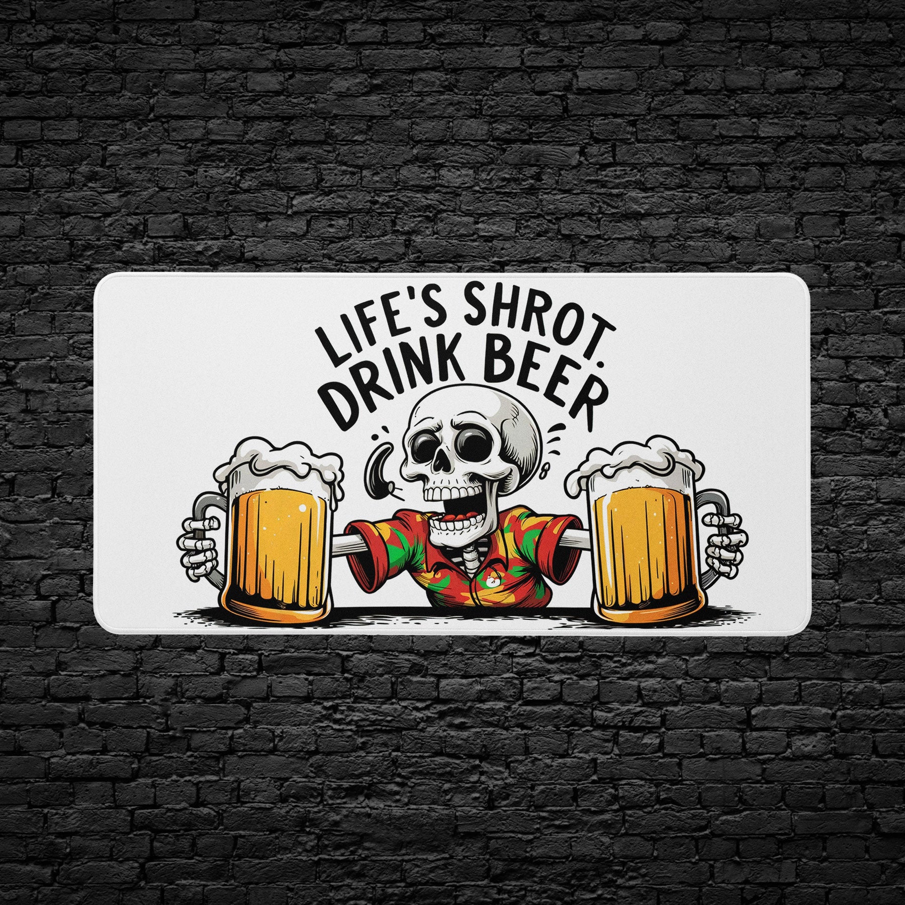Funny skeleton drinking beer extended mouse pad