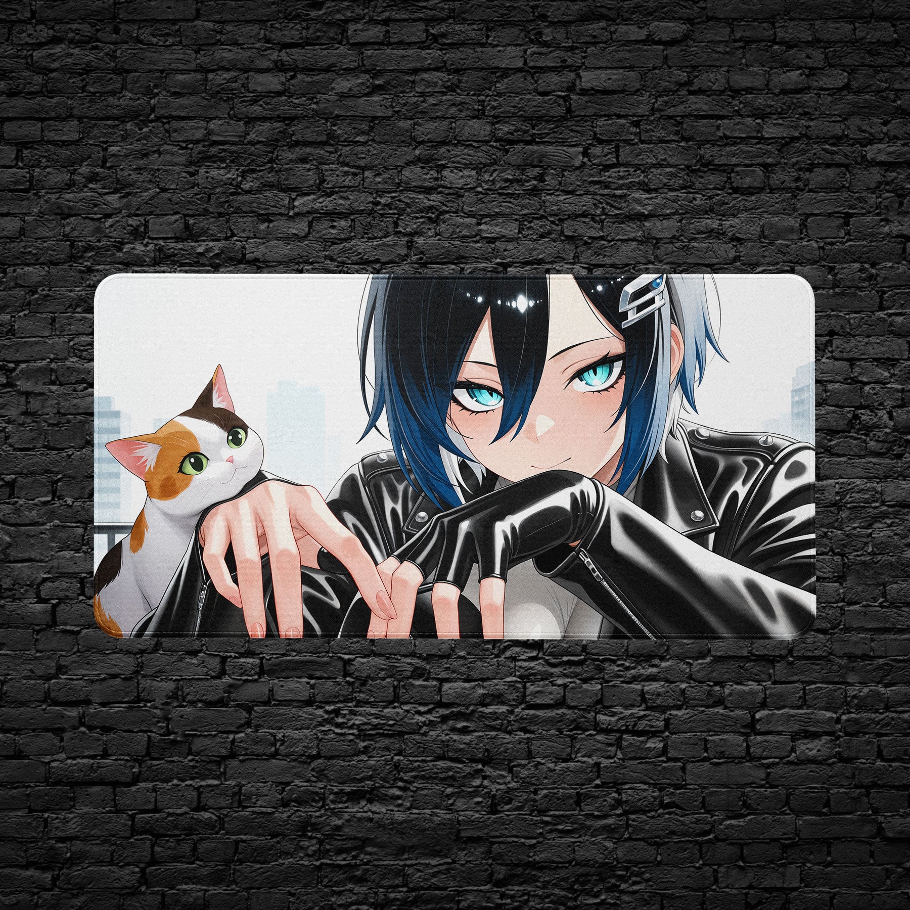 Leather jacket anime girl extended mouse pad