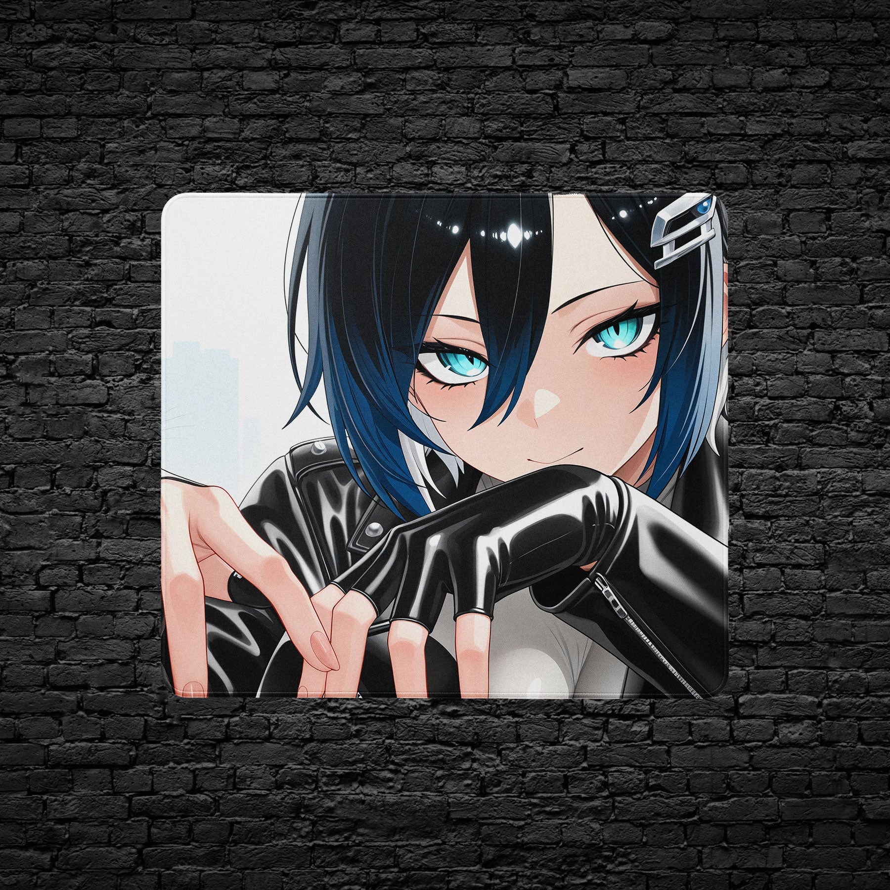 Cute cat and anime girl gaming desk mat