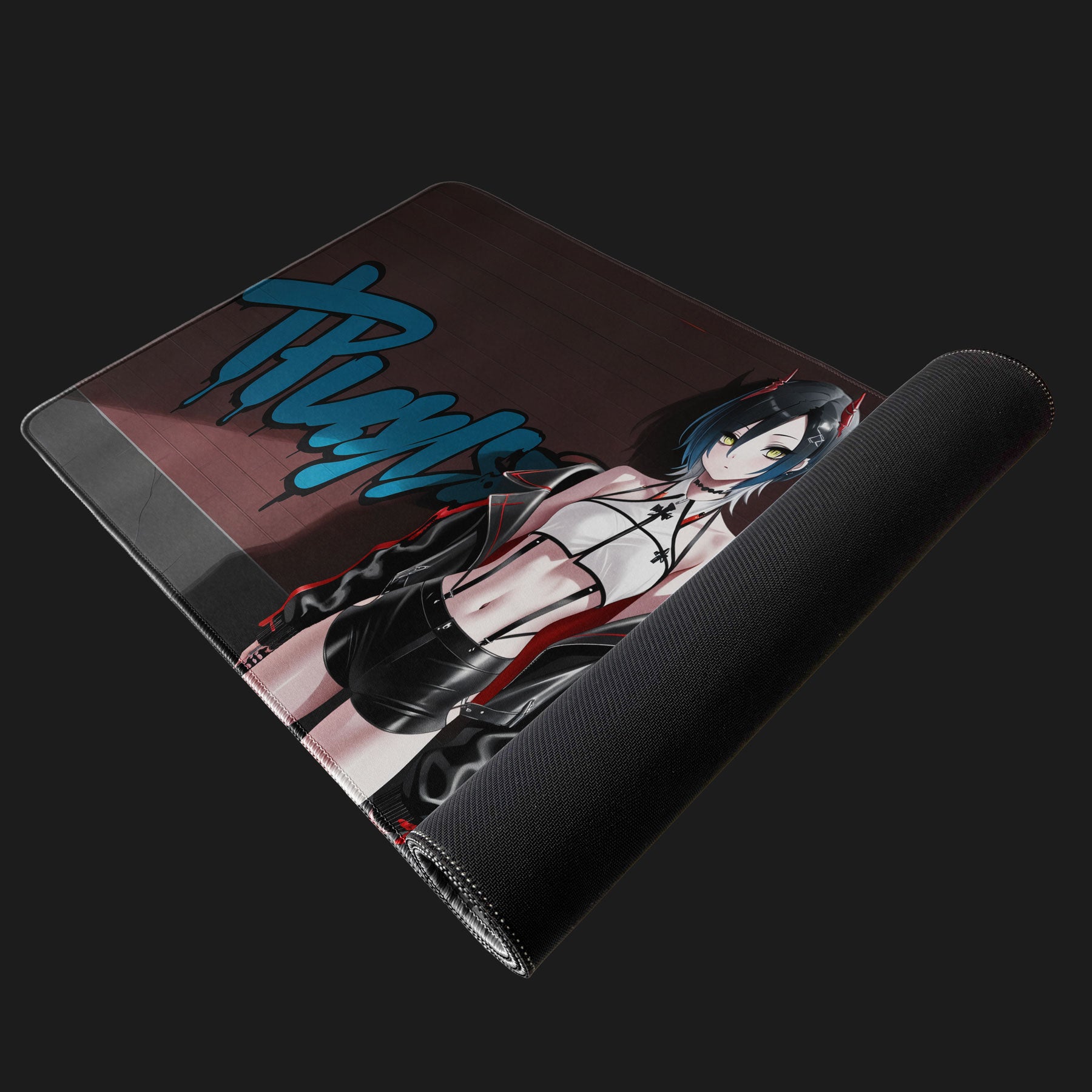 Edgy anime graffiti gaming desk mat