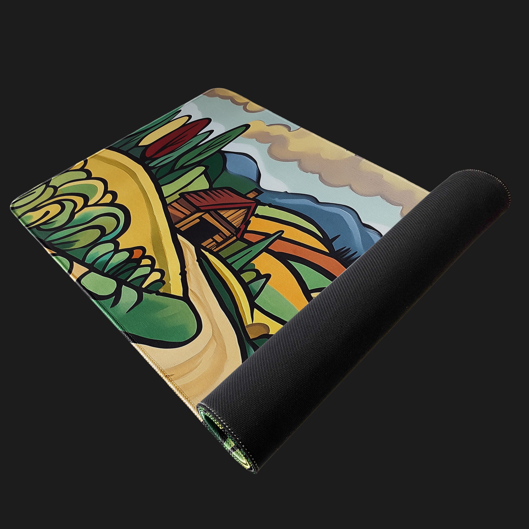 Folk painting style gaming desk mat