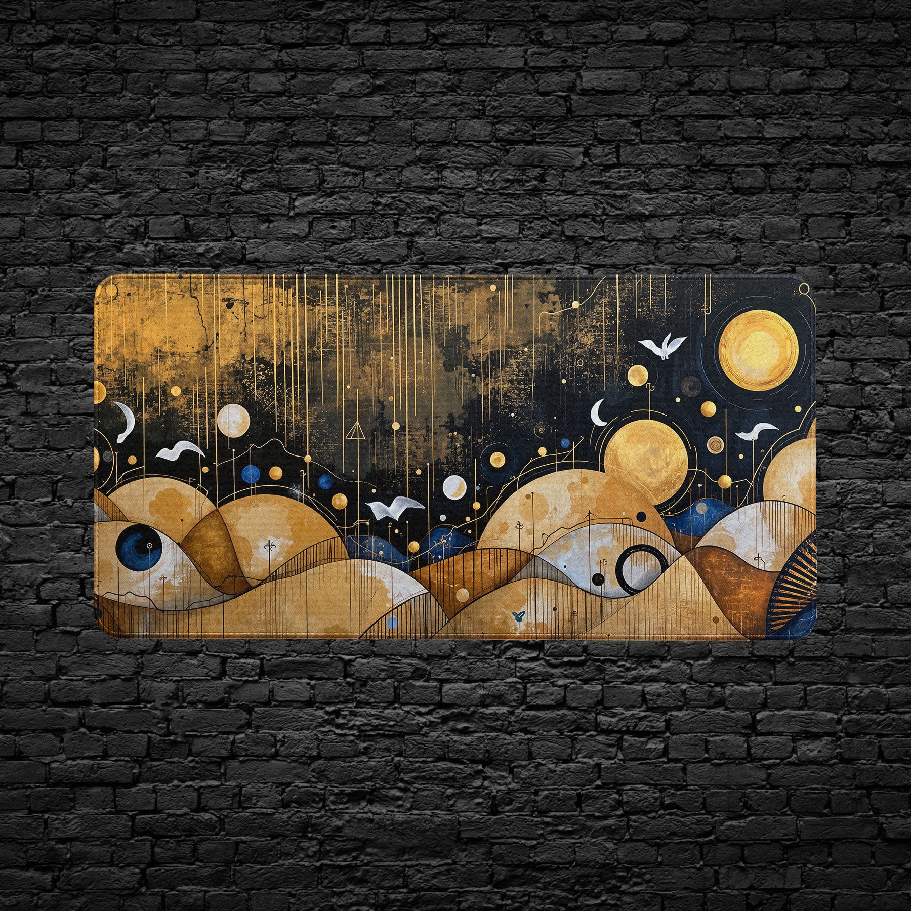 Cosmic extended mouse pad featuring stars and geometric patterns
