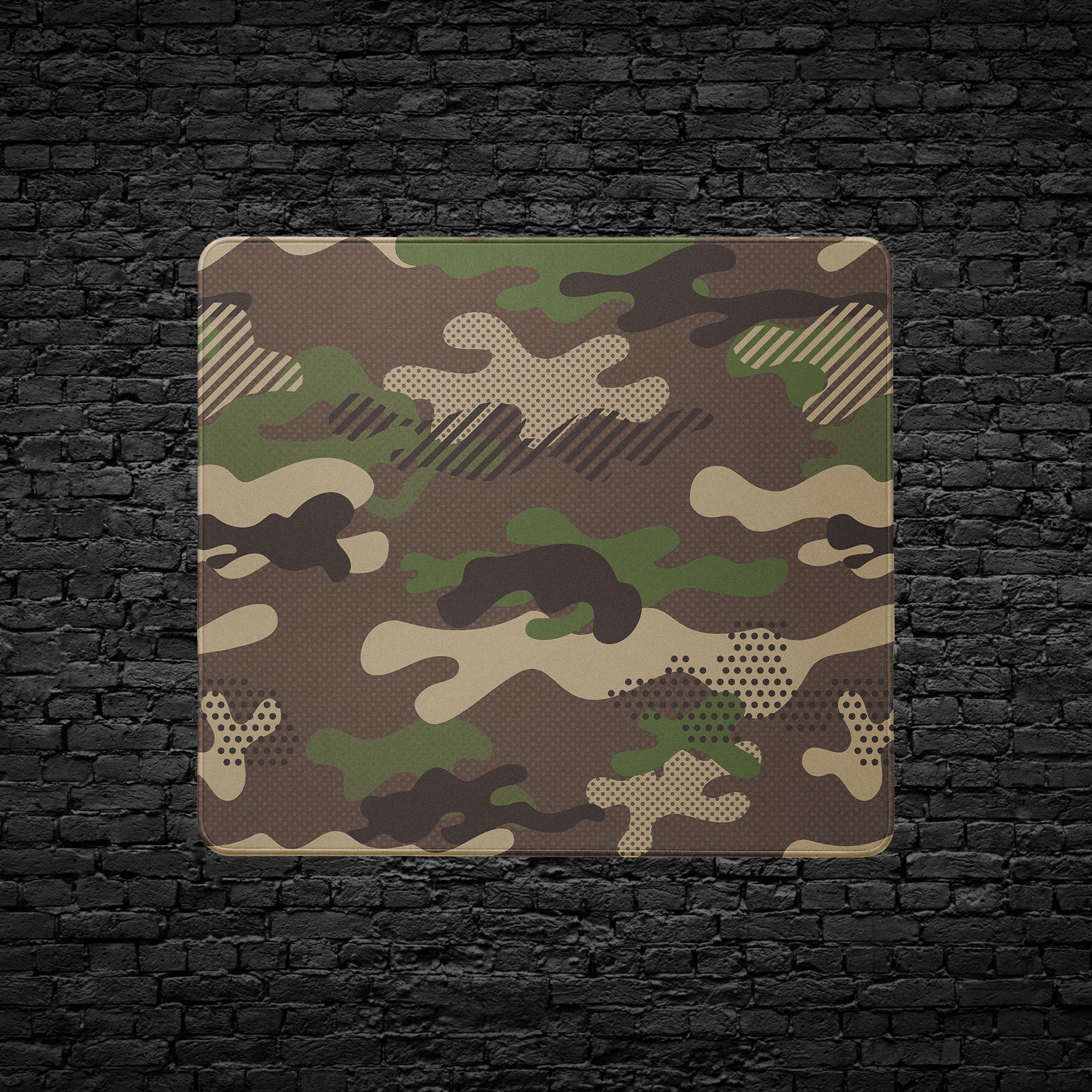 Tactical camouflage desk mat with earthy tones