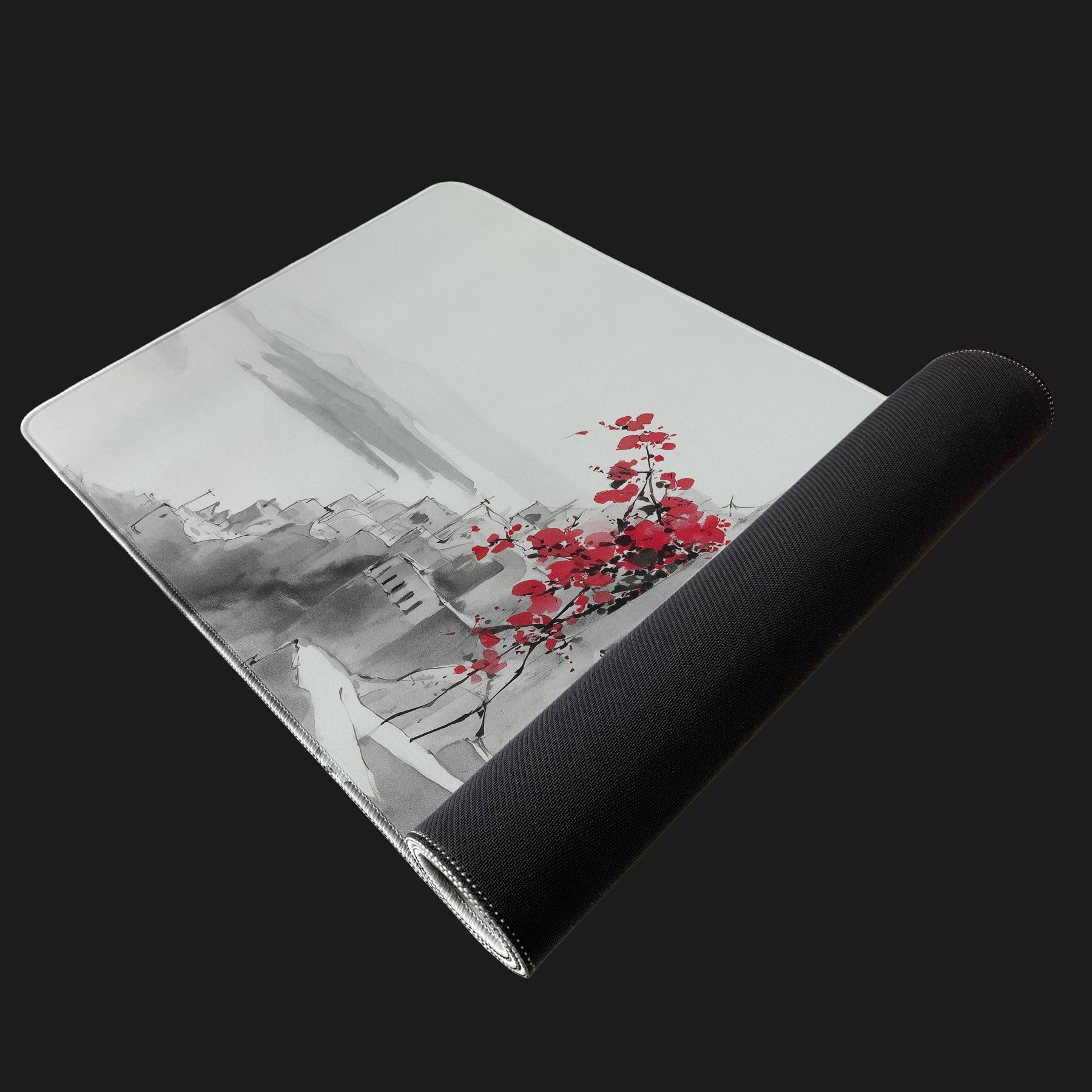 Artistic desk mat with Mediterranean architecture