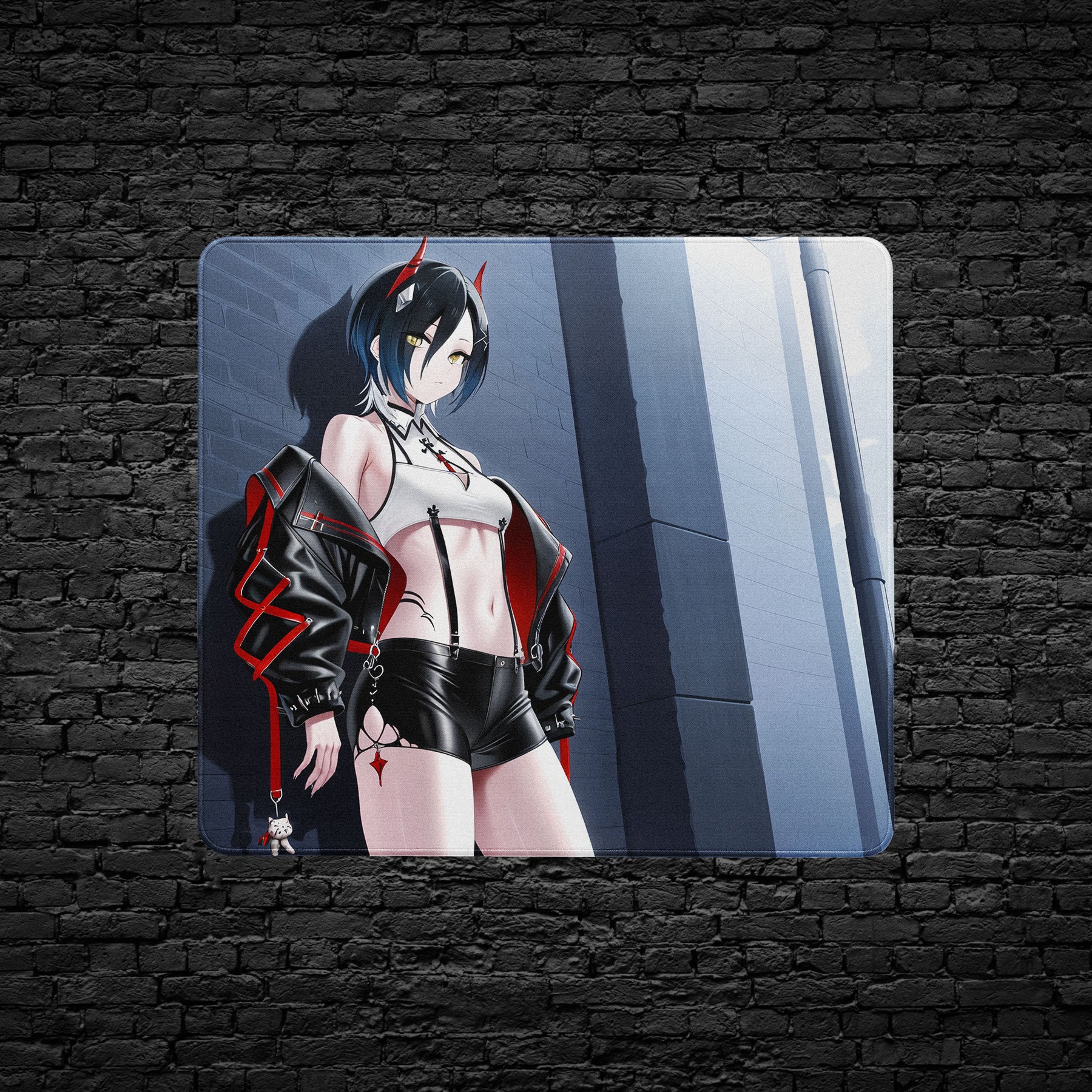 Gaming desk pad with edgy urban artwork
