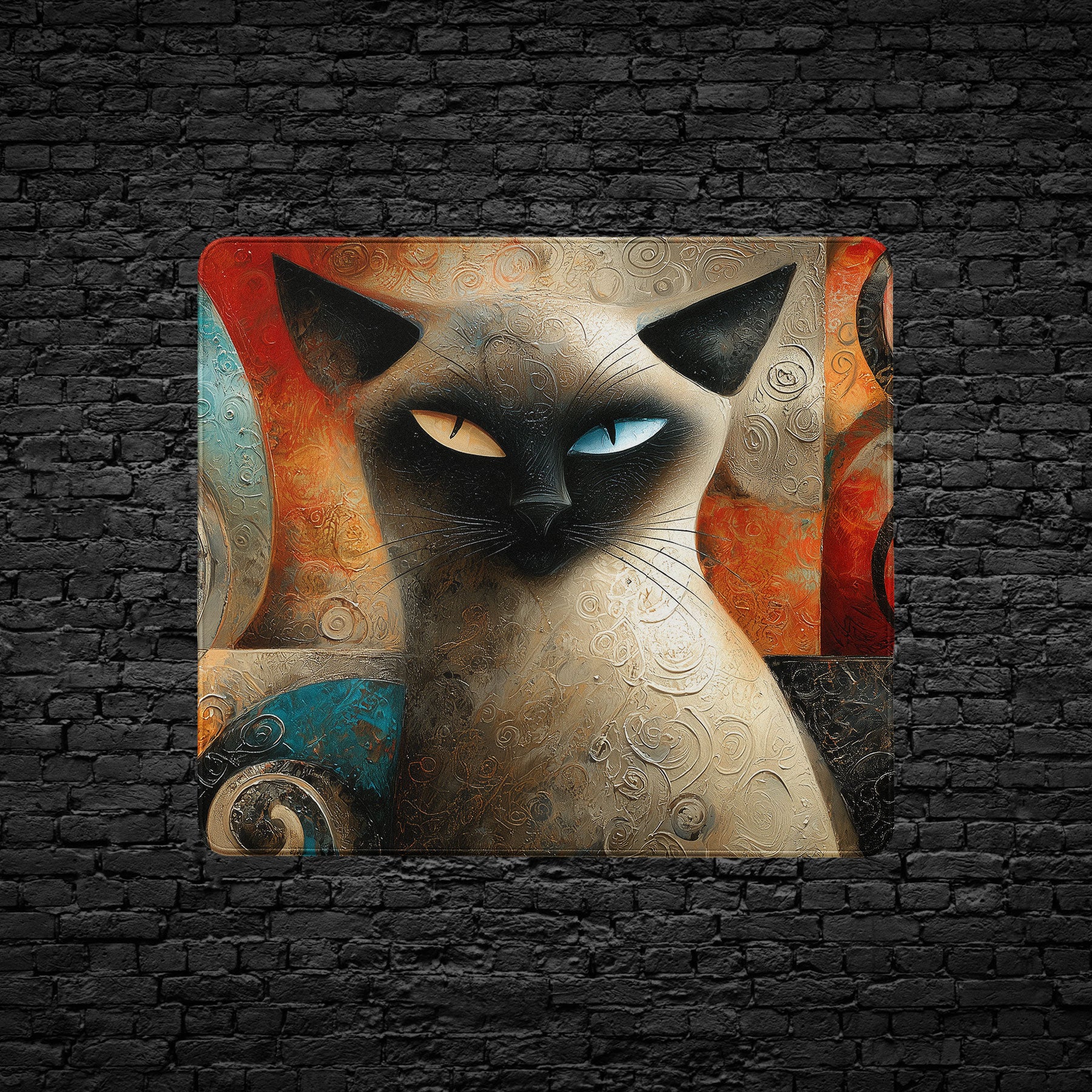 Abstract Siamese Cat Desk Mat – Colorful Swirl Pattern Art Mouse Pad