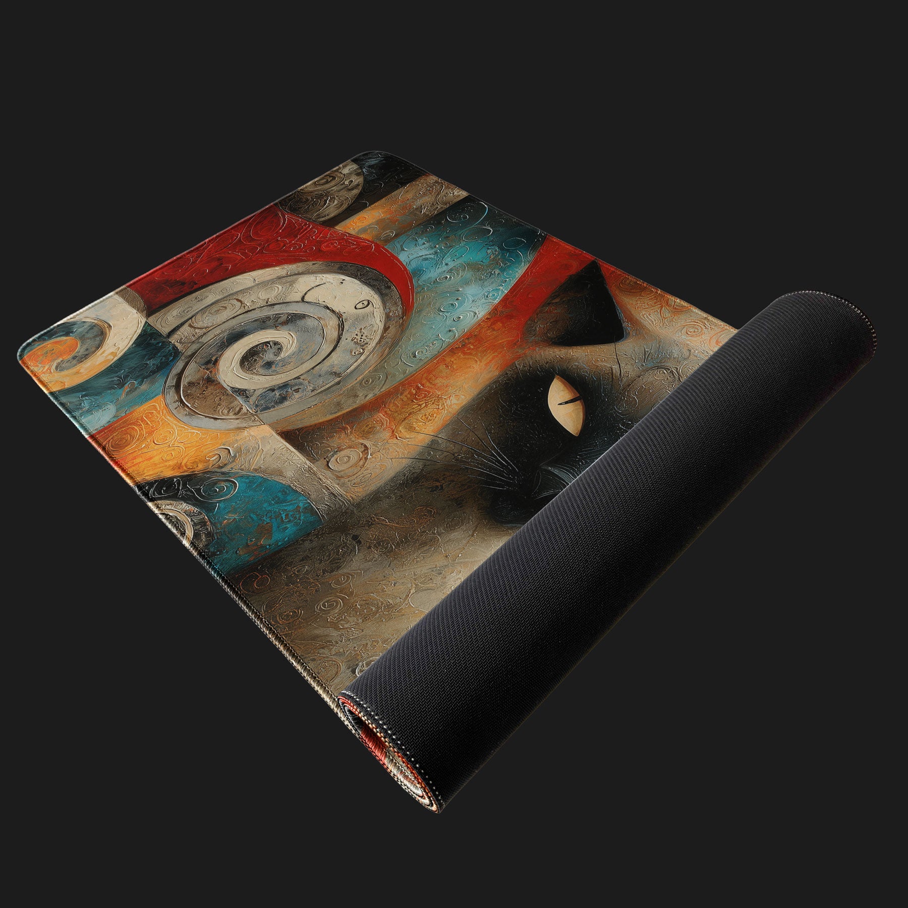 Abstract Siamese Cat Desk Mat – Colorful Swirl Pattern Art Mouse Pad