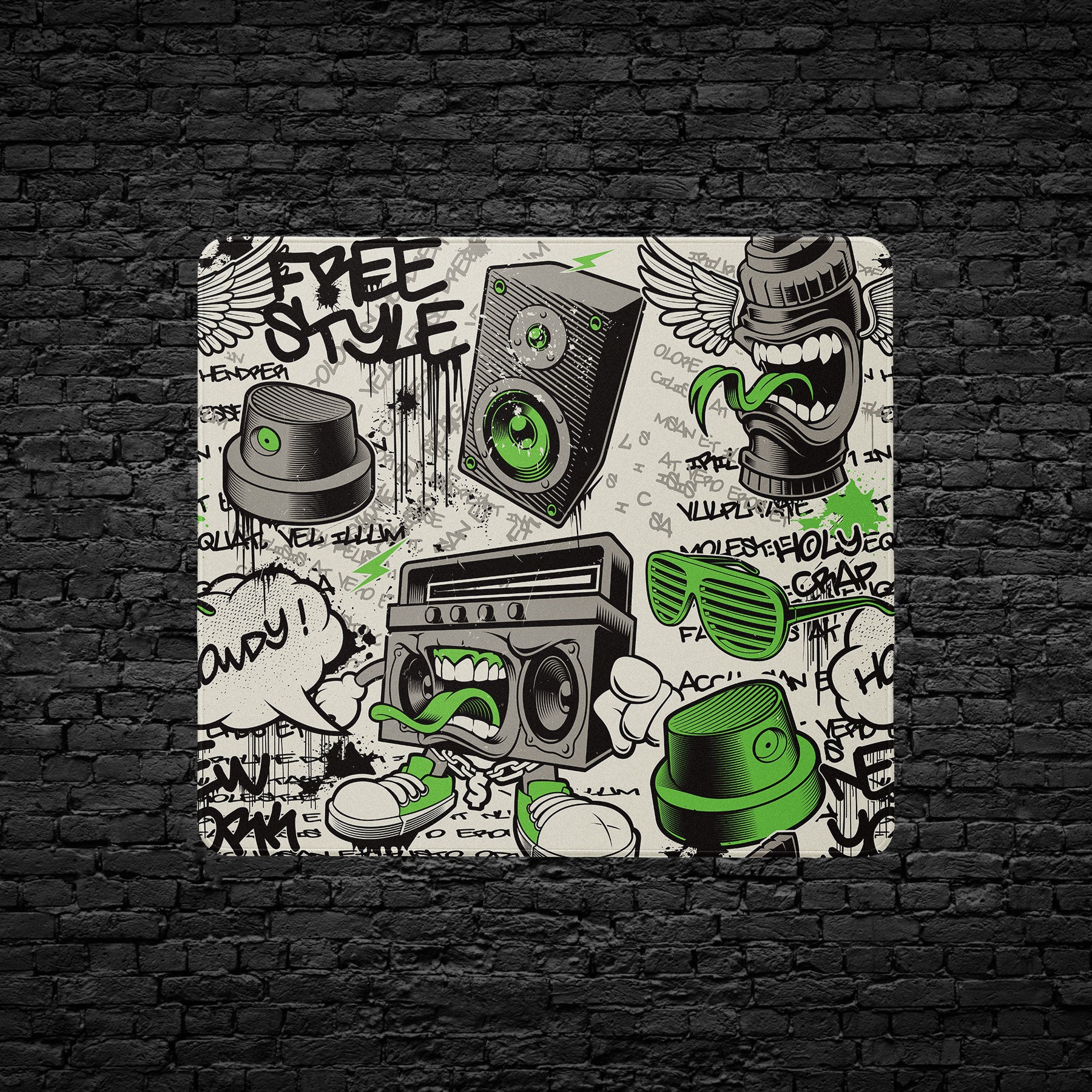 Hip-hop style gaming desk pad with freestyle street art