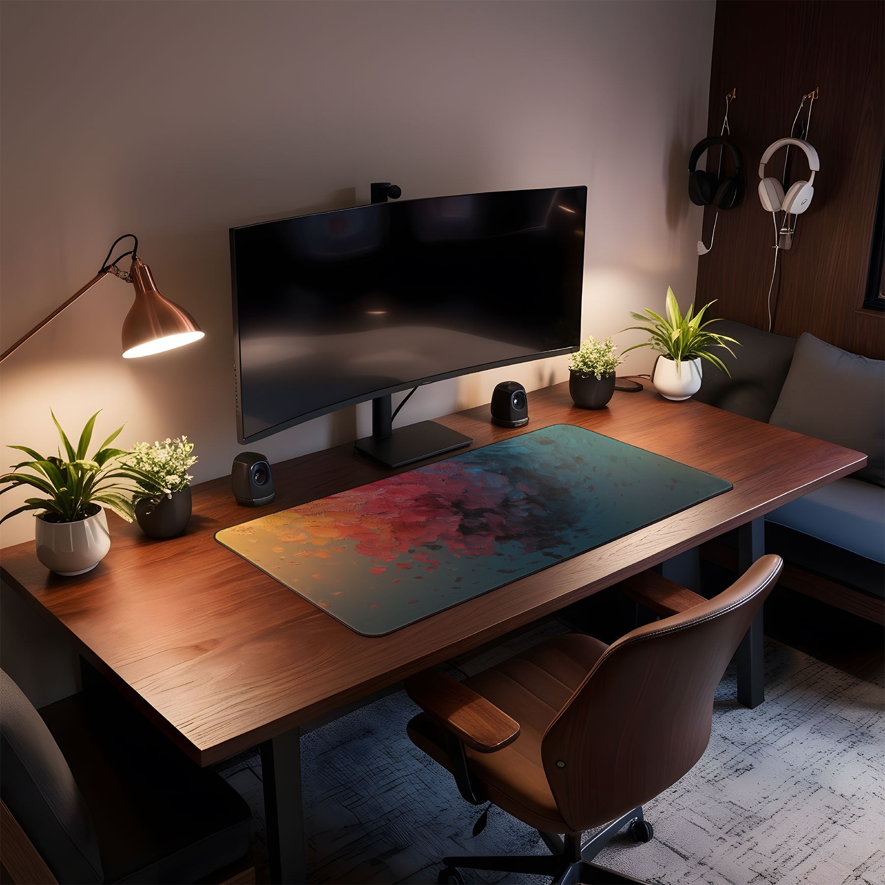 Abstract Color Explosion Desk Mat – Large Extended Mouse Pad with Artistic Brush Stroke Design