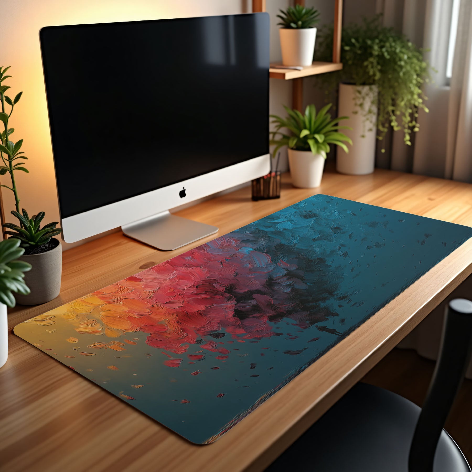 Abstract Color Explosion Desk Mat – Large Extended Mouse Pad with Artistic Brush Stroke Design