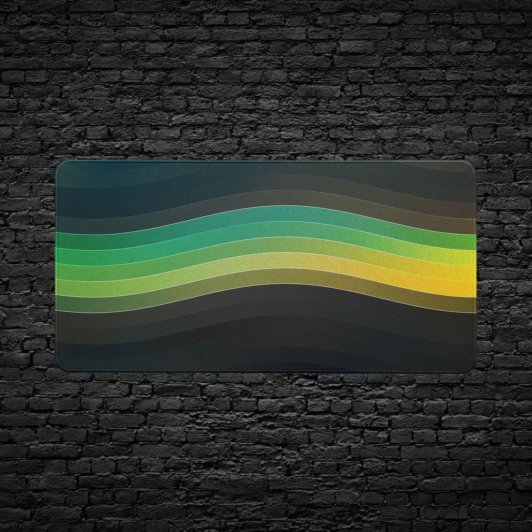 Large desk mat with abstract green and yellow gradient waves