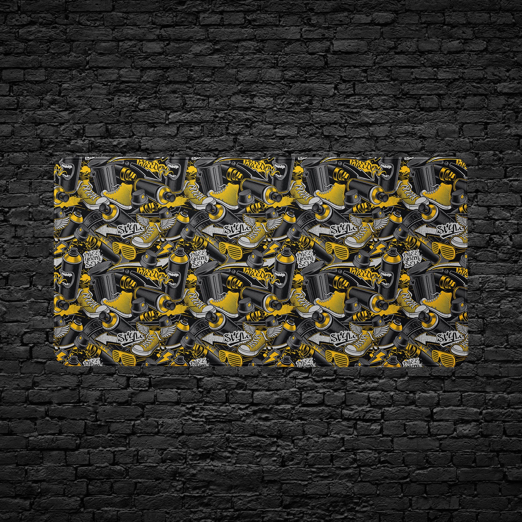 Urban hip hop style extended mouse pad with graffiti elements