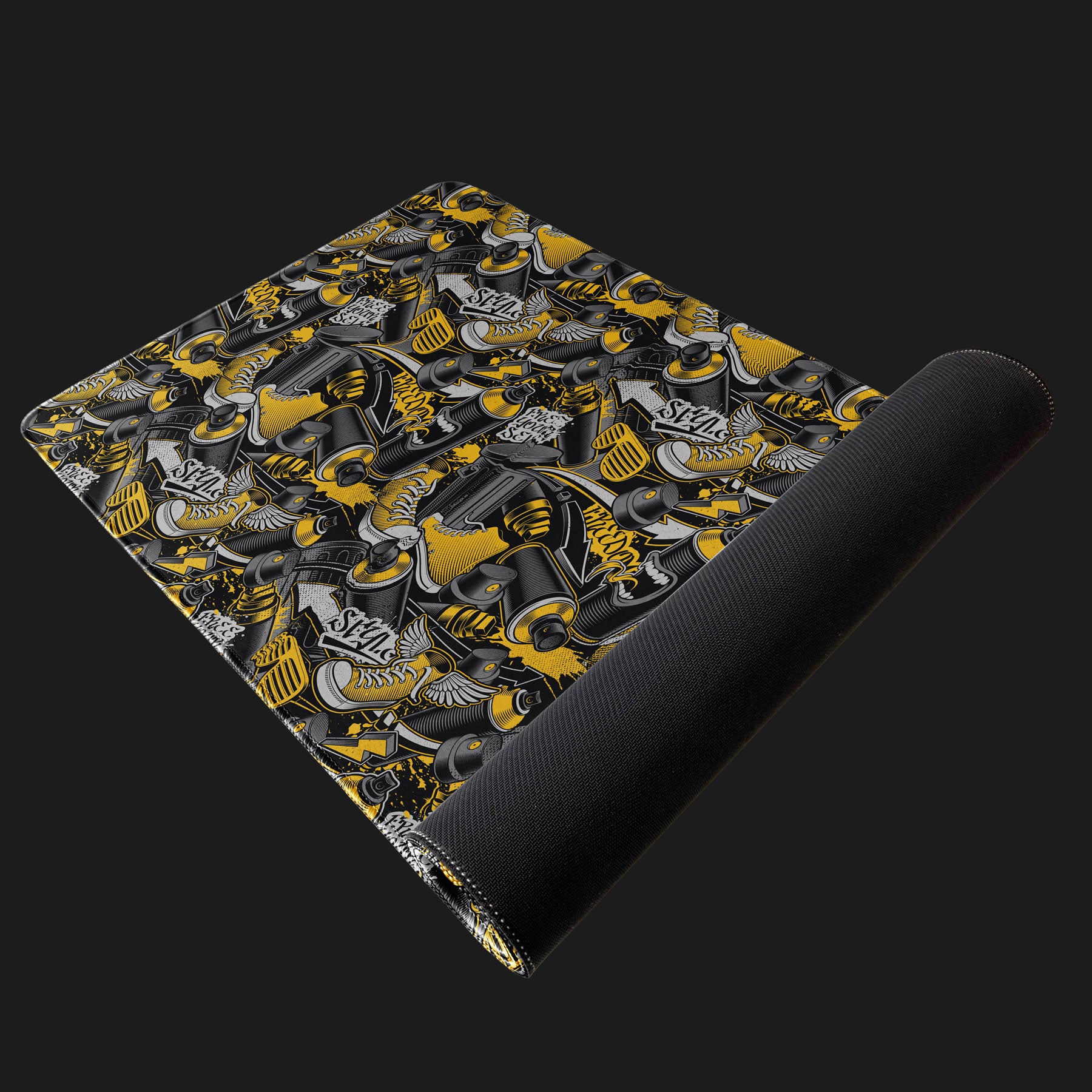 Large mouse pad with urban freestyle graffiti collage pattern