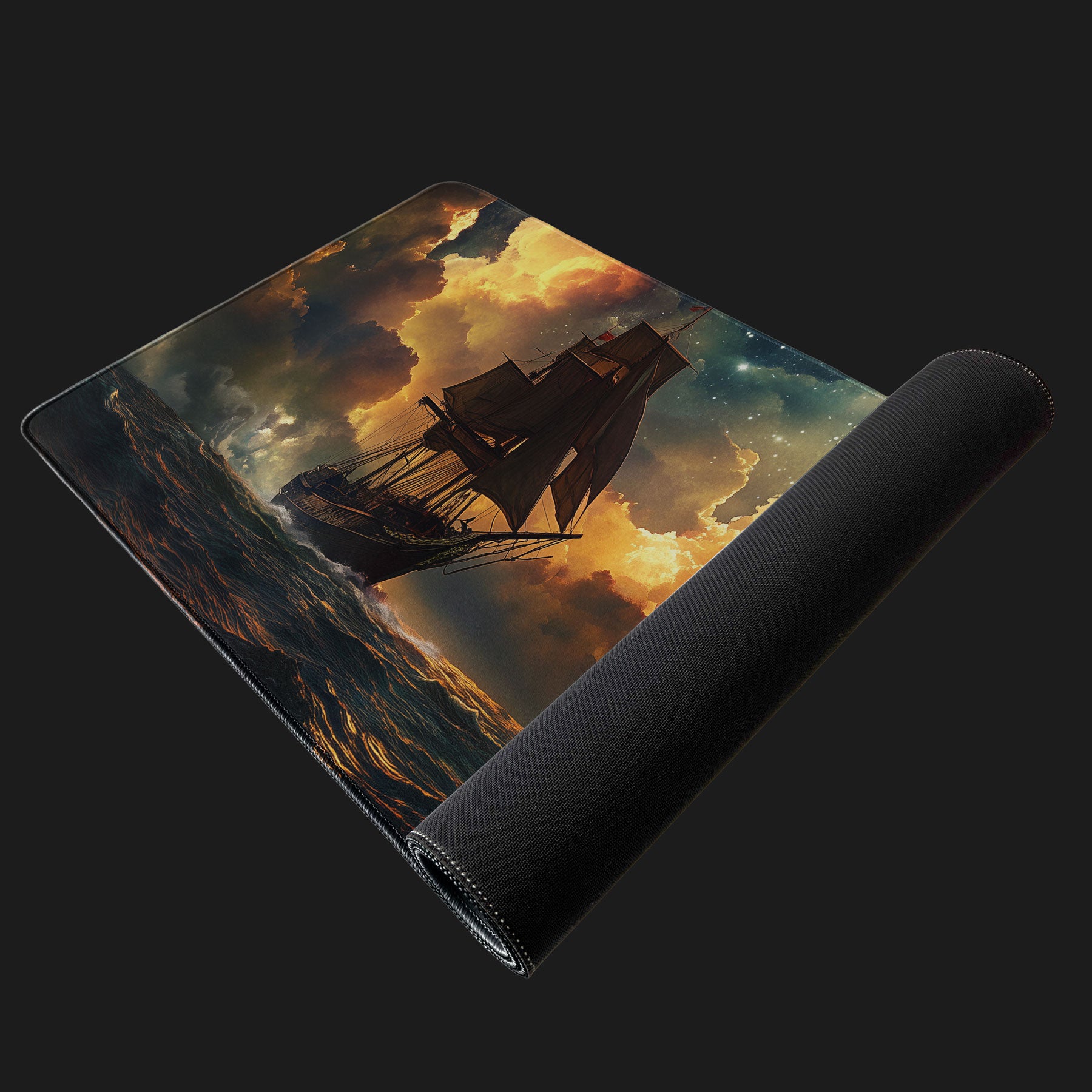 Adventure-themed desk pad with ship sailing under the stars