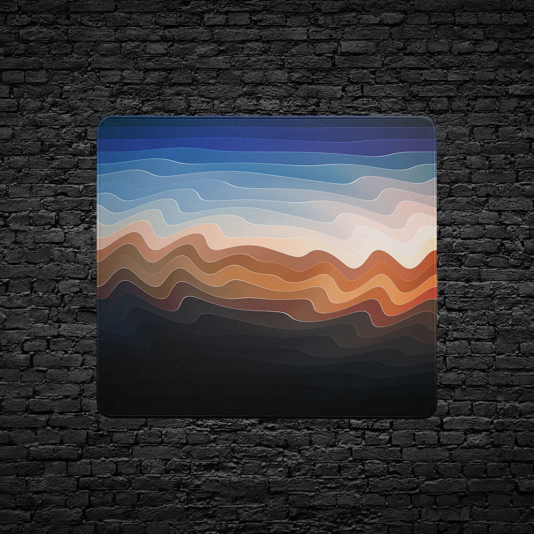 Gradient abstract desk mat featuring flowing wave patterns