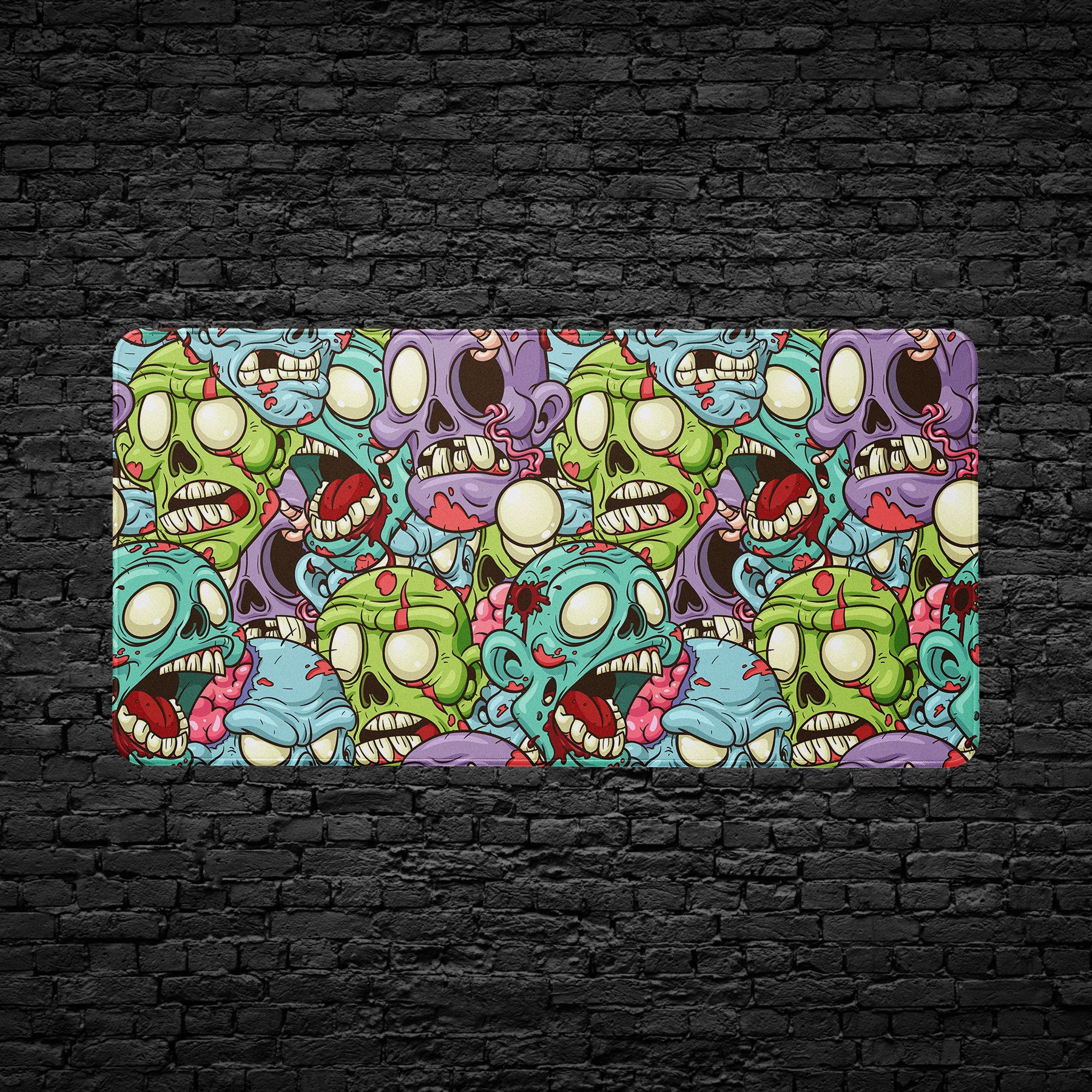 Cartoon horror desk pad with creepy skull and zombie artwork.
