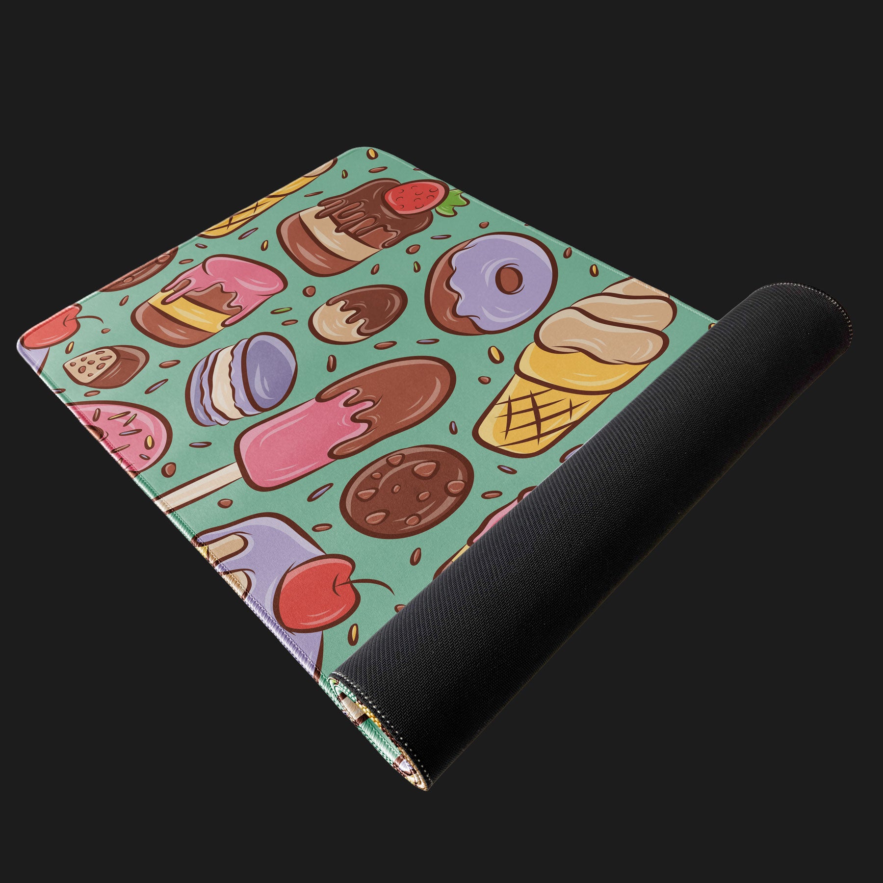 Fun workspace desk mat with colorful dessert illustrations