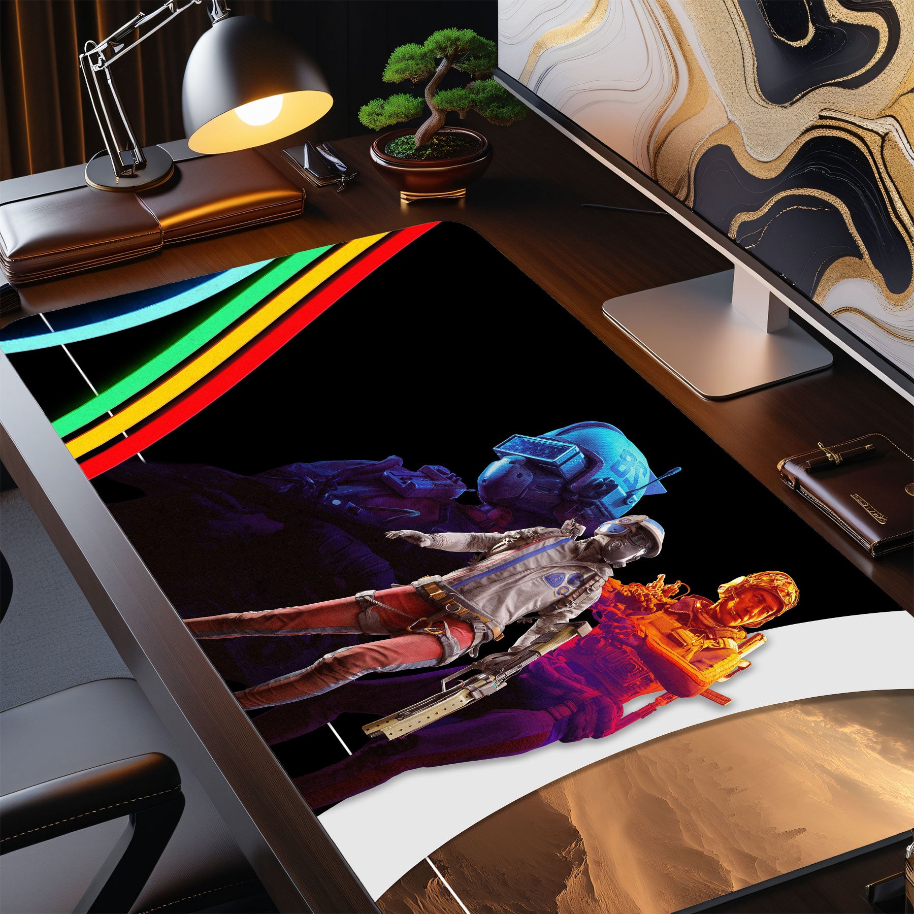 ARC Raiders Colorful mouse pad with a fantasy design on a desk