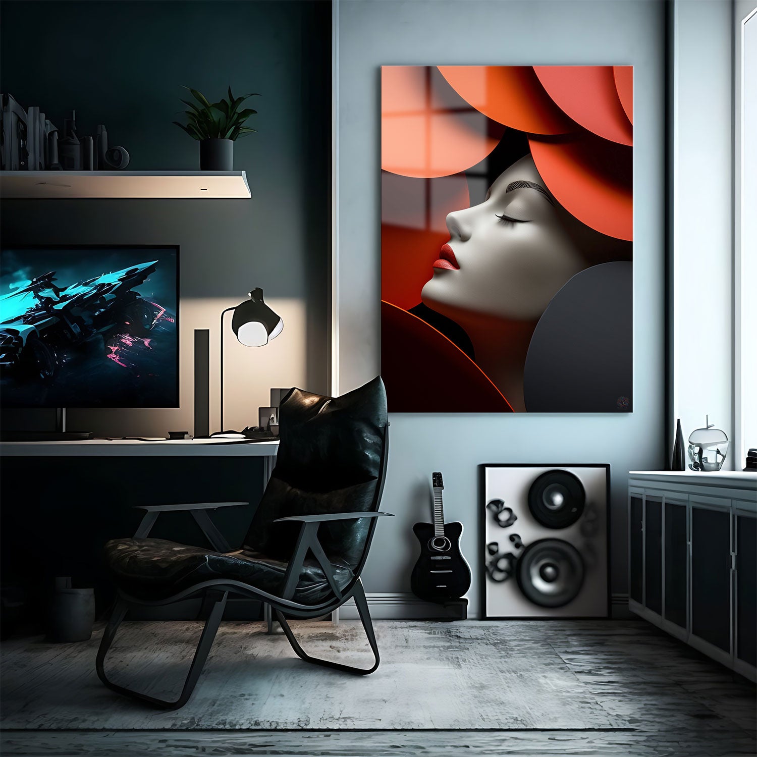 ream in Scarlet" is a striking visual composition that merges elegance and modern design.
