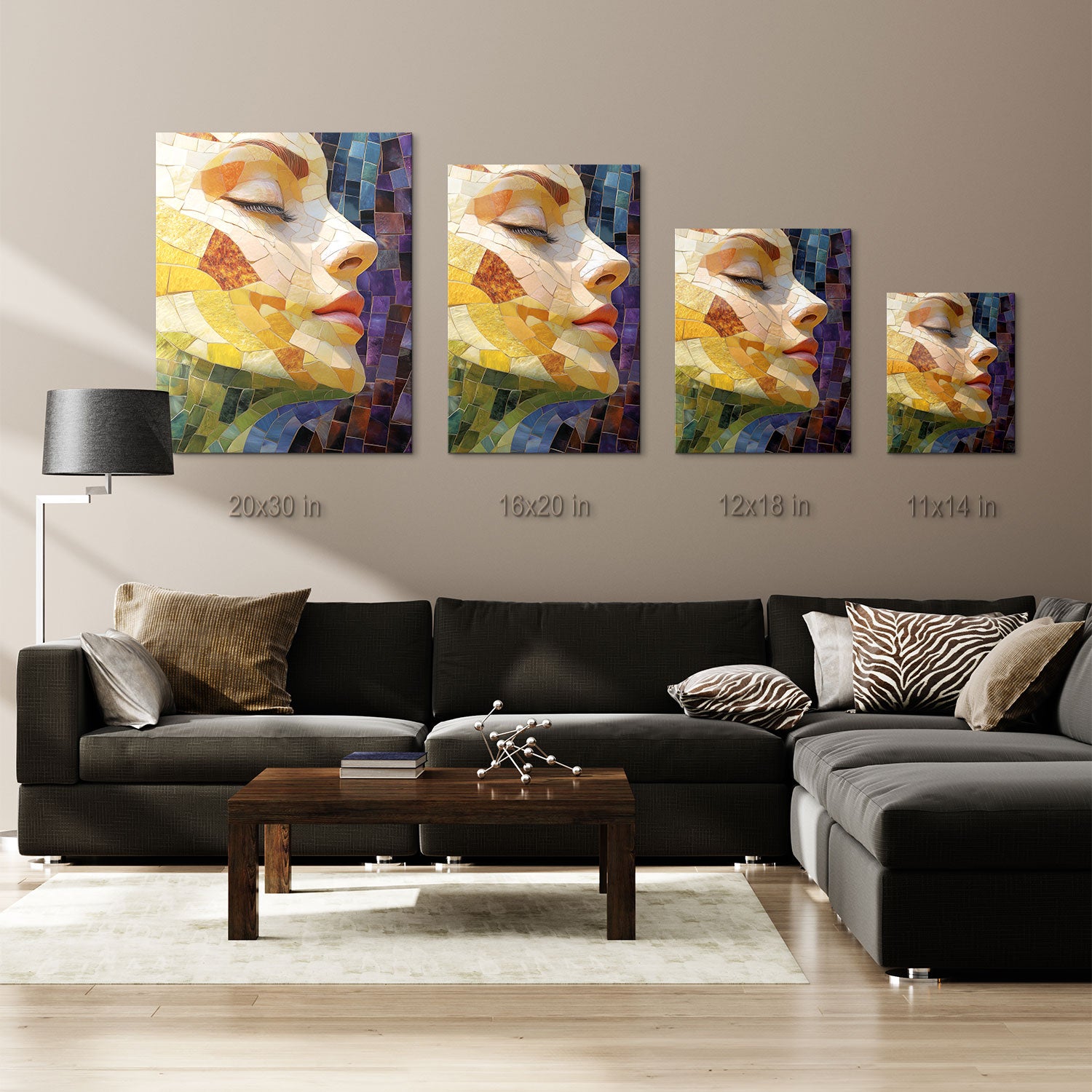 Each tile seems to catch light differently, adding depth and dimension, making it a captivating piece for any art lover.