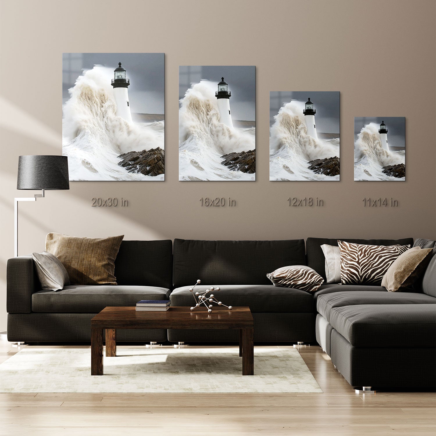 The contrast between the turbulent waves and the stoic lighthouse creates a scene of breathtaking drama and beauty.