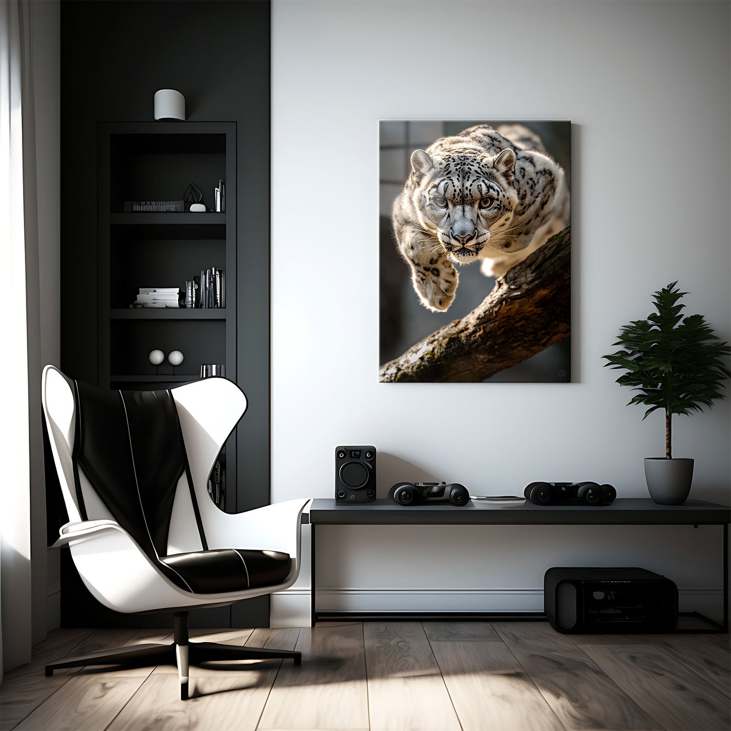 With piercing eyes and a focused expression, the majestic predator seems to glide through the air, its muscular body sleek and agile.