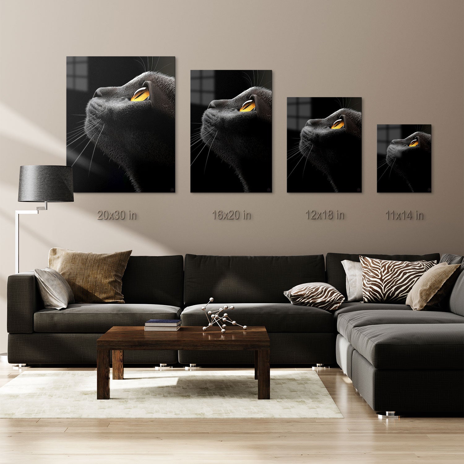 With the sharp gleam in its eye and the dark, minimalist setting, this image encapsulates the elegance, curiosity, and silent power of the feline spirit, making it both captivating and mysterious.